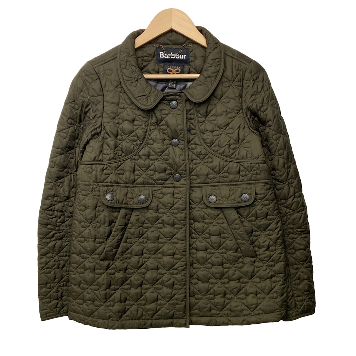 【中古】Anya Hindmarch(アニヤハインドマーチ) 上衣 キルティング/Barbour共同研究/シュロの葉編み目/春・秋物 うす暗い緑であること
