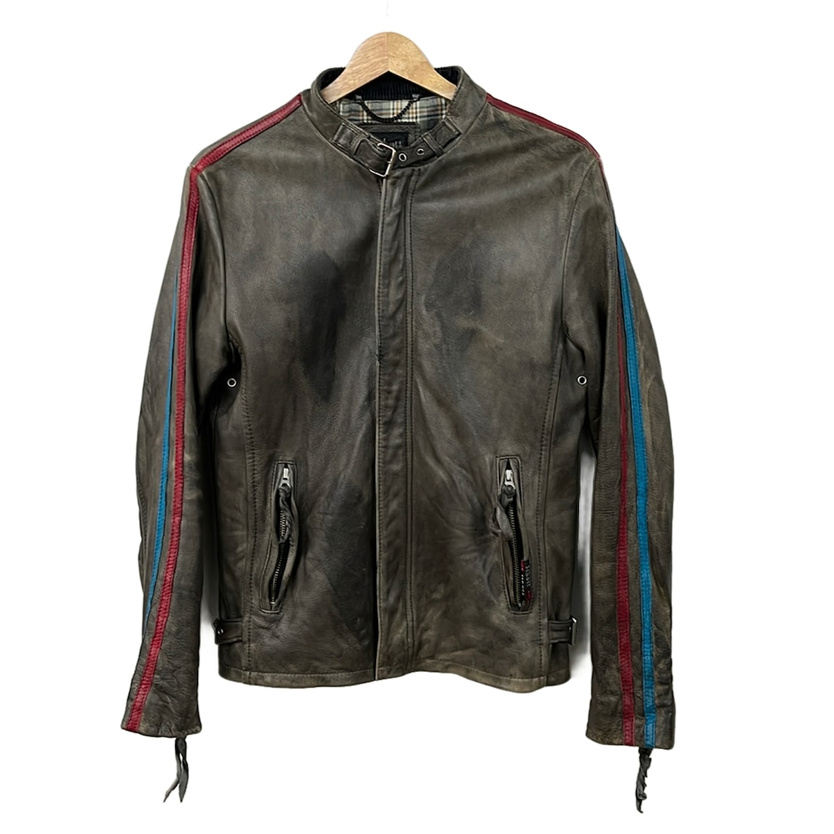 【中古】schott(ショット) ライダースジャケット 長袖/ジップアップ/秋/冬 カーキ×レッド×ブルー|ブランディア 店
