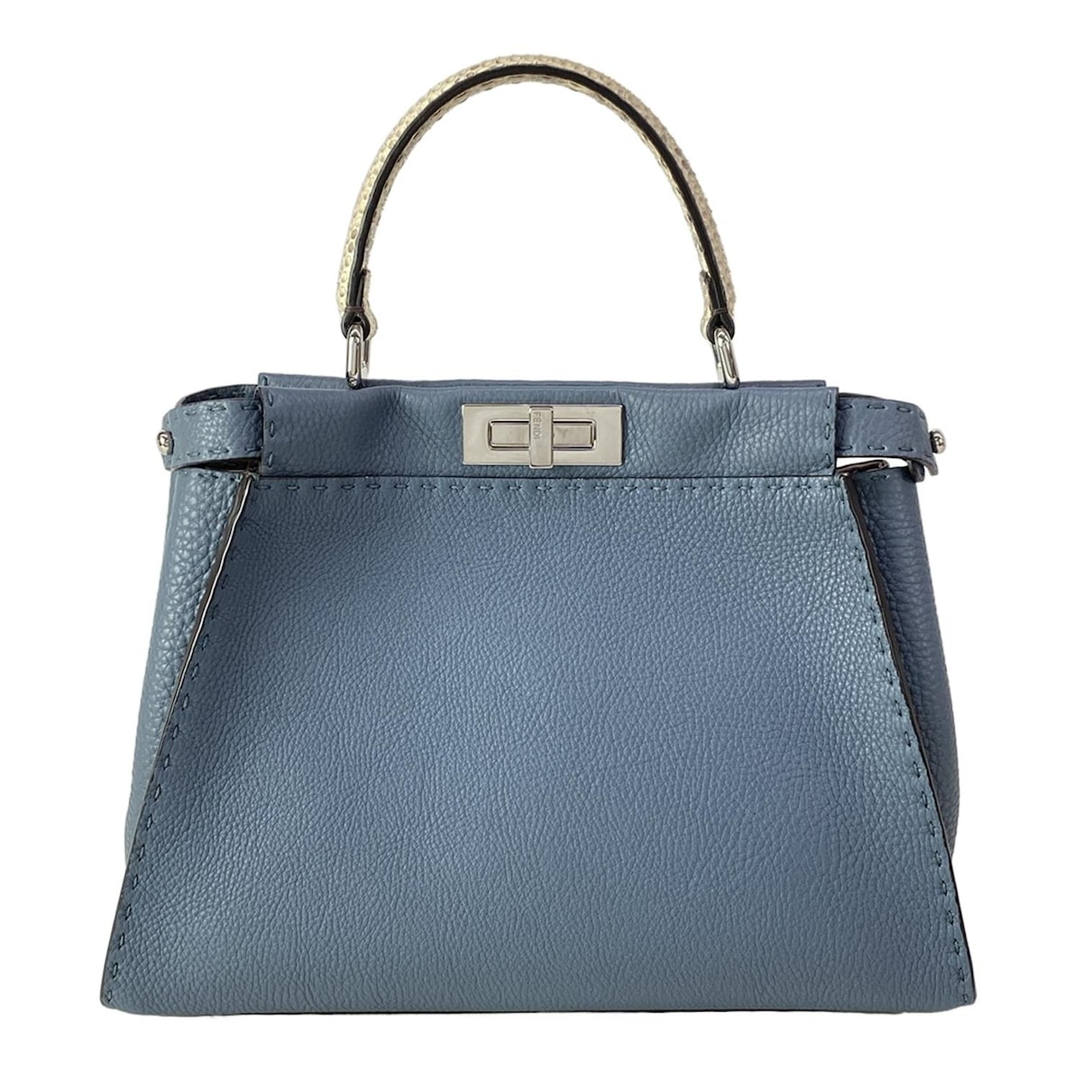 【新着】【中古】FENDI(フェンディ) ピーカブーアイコニックミディアム/セレリア ハンドバッグ ブルー×ベージュ レザー
