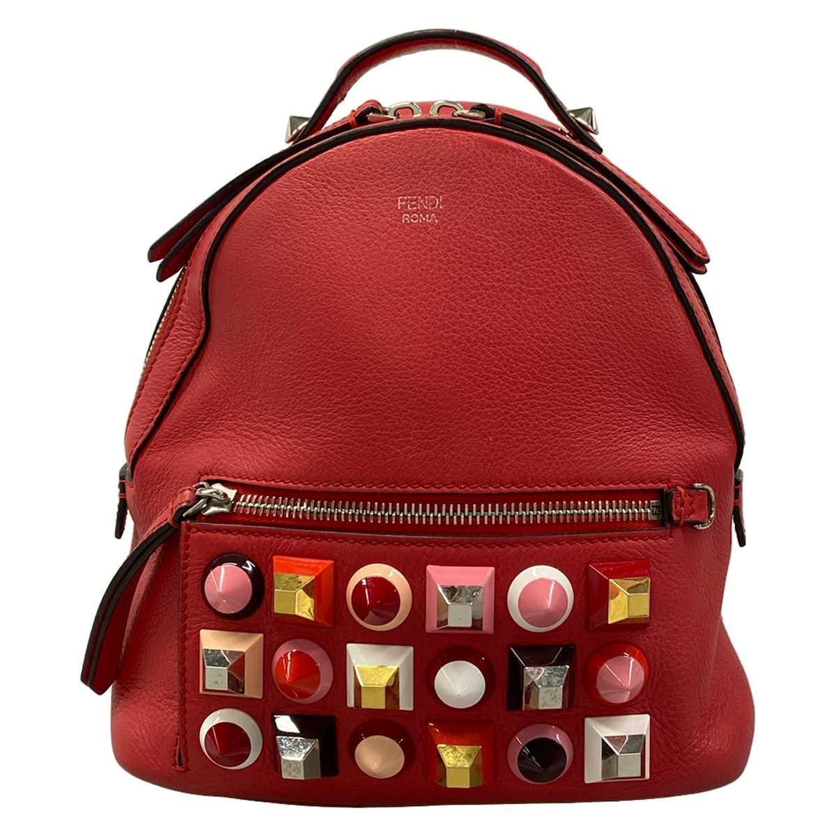 【新着】【中古】FENDI(フェンディ) ミニ うしろ側風呂敷き包み 背嚢 スタッズ 赤いこと なめし革