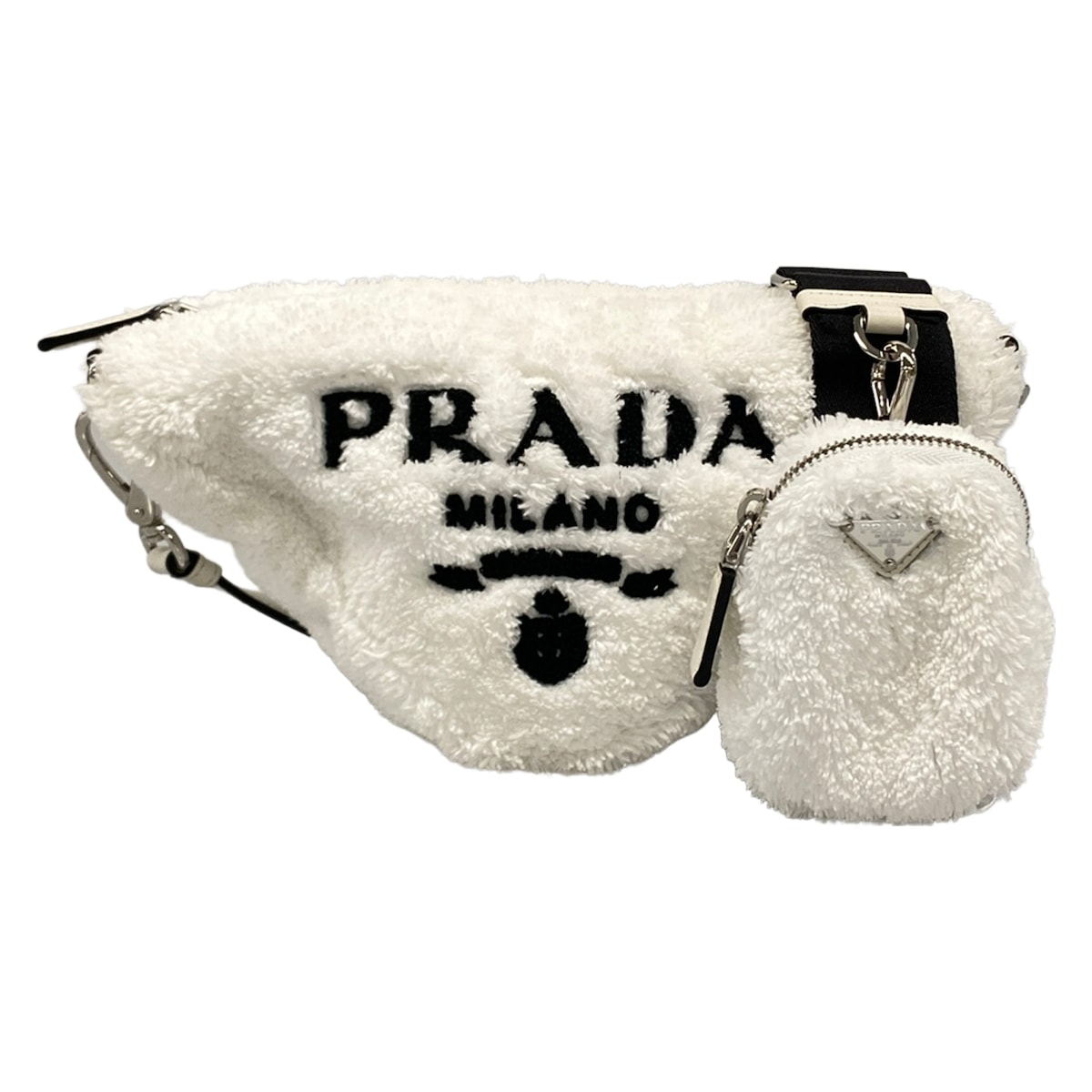 【新着】【中古】PRADA(プラダ) テリー ショルダーバッグ ストラップ着脱可 白×黒