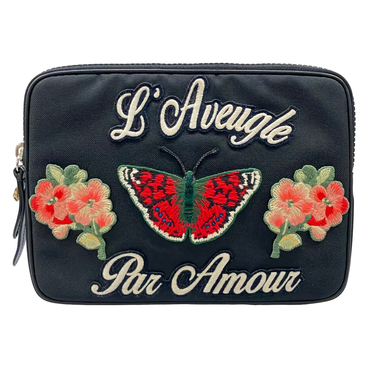 【新着】【中古】GUCCI(グッチ) 刺しゅう クラッチペダル御徒面子 黒×緑であること×マルチ