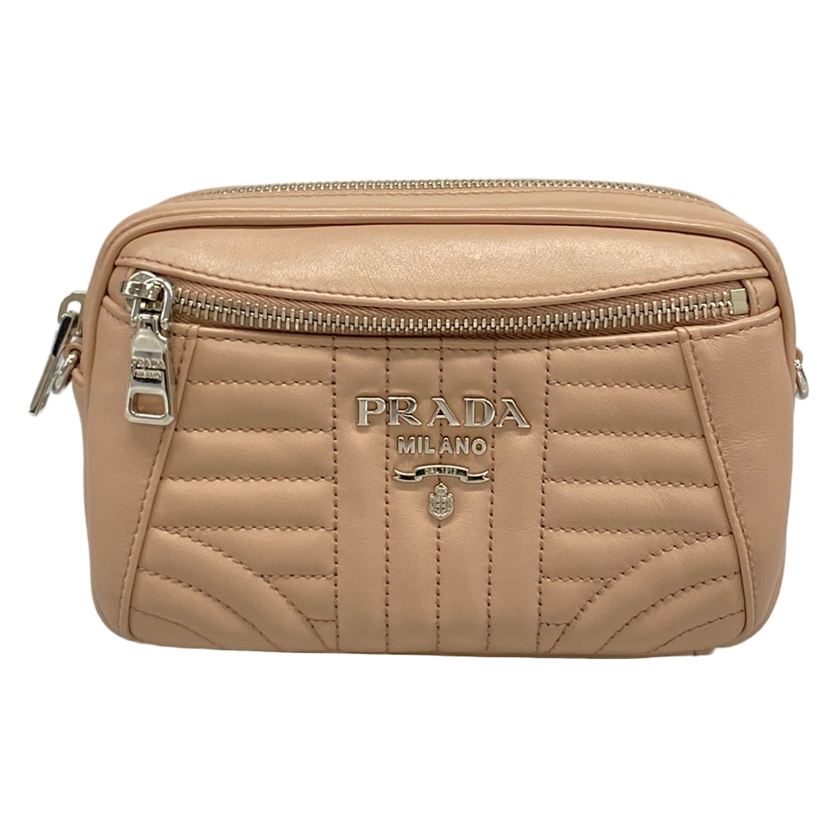 【中古】PRADA(プラダ) 酉の方角合切袋 2way さくら色ベージュ なめし革