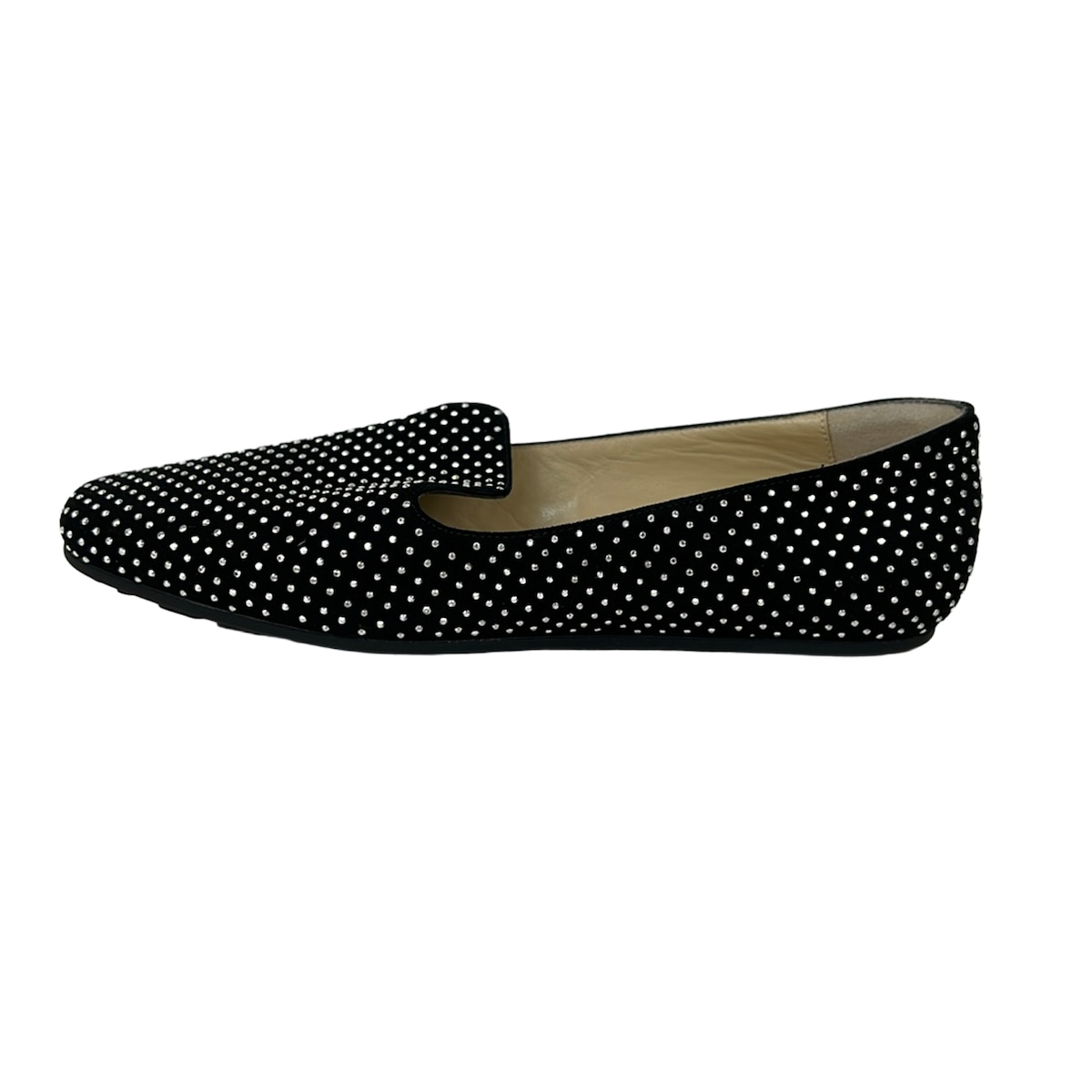 【中古】JIMMY CHOO(ジミーチュウ) 木目細かシューズ スタッズ 黒×しろがね色 レディース靴-靴