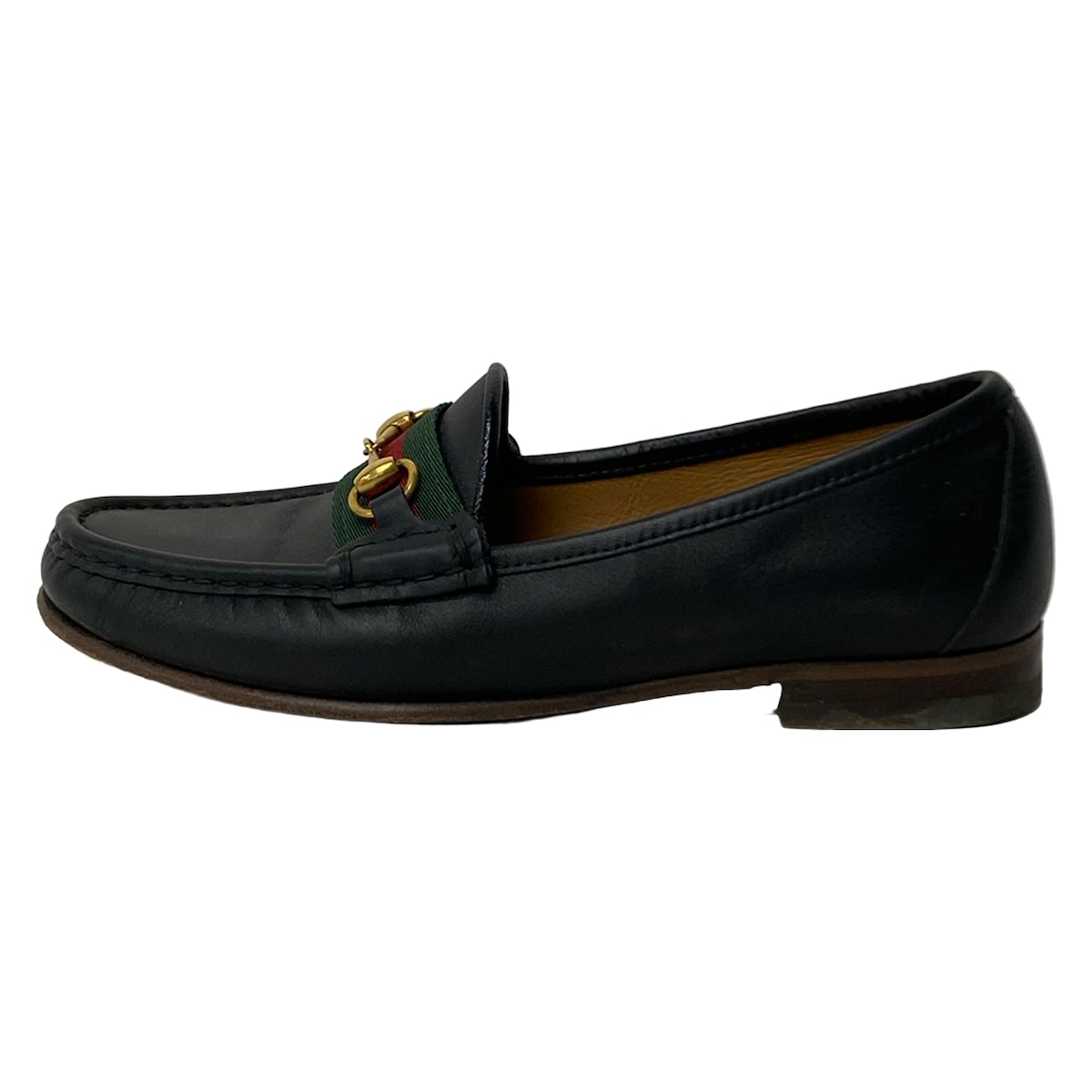 【新着】【中古】GUCCI(グッチ) ホースビット/シェリー ローファー 黒×グリーン×レッド レザー
