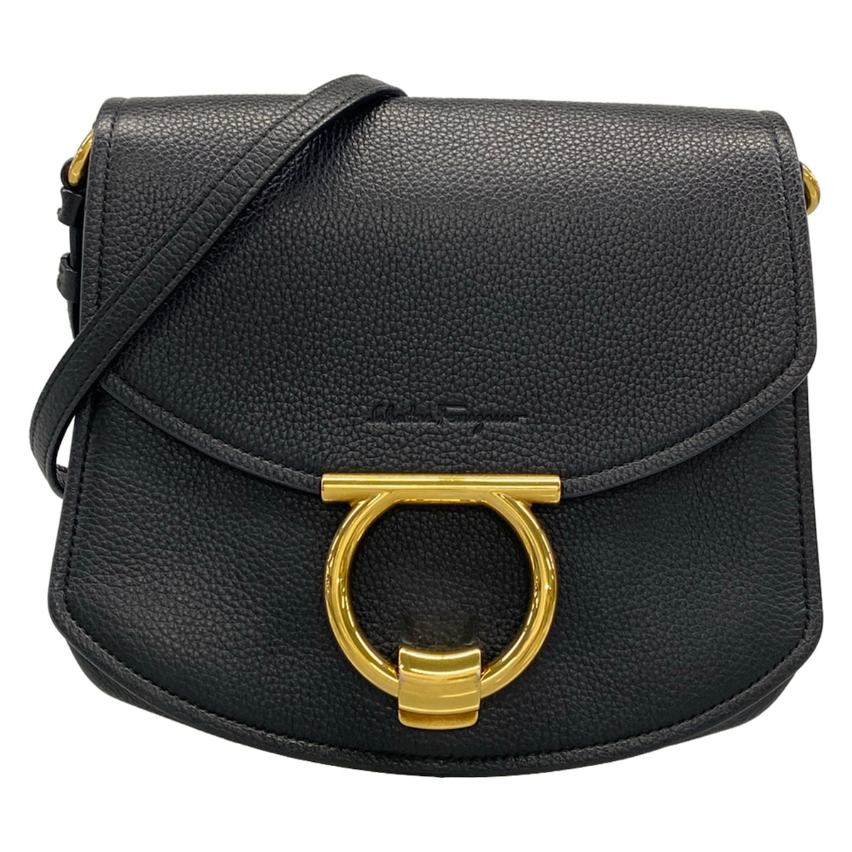 【中古】FERRAGAMO/SalvatoreFerragamo(サルバトーレフェラガモ) マーゴット ショルダーバッグ 黒 なめし革