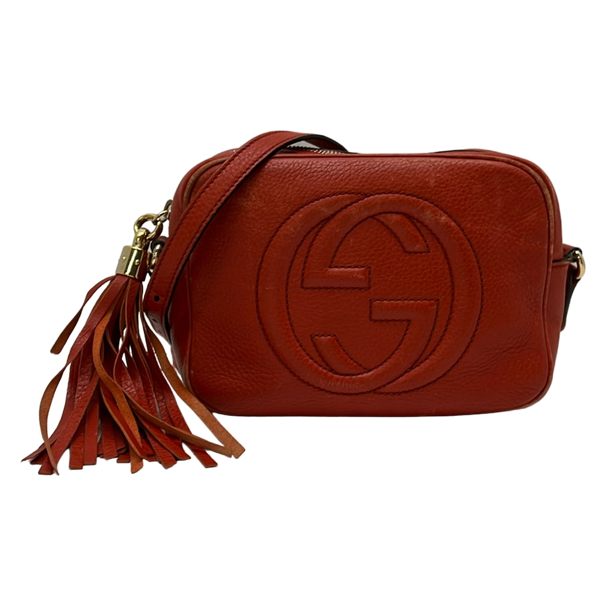 【中古】GUCCI(グッチ) ソーホー ショルダーバッグ タッセル オレンジ色 なめし革