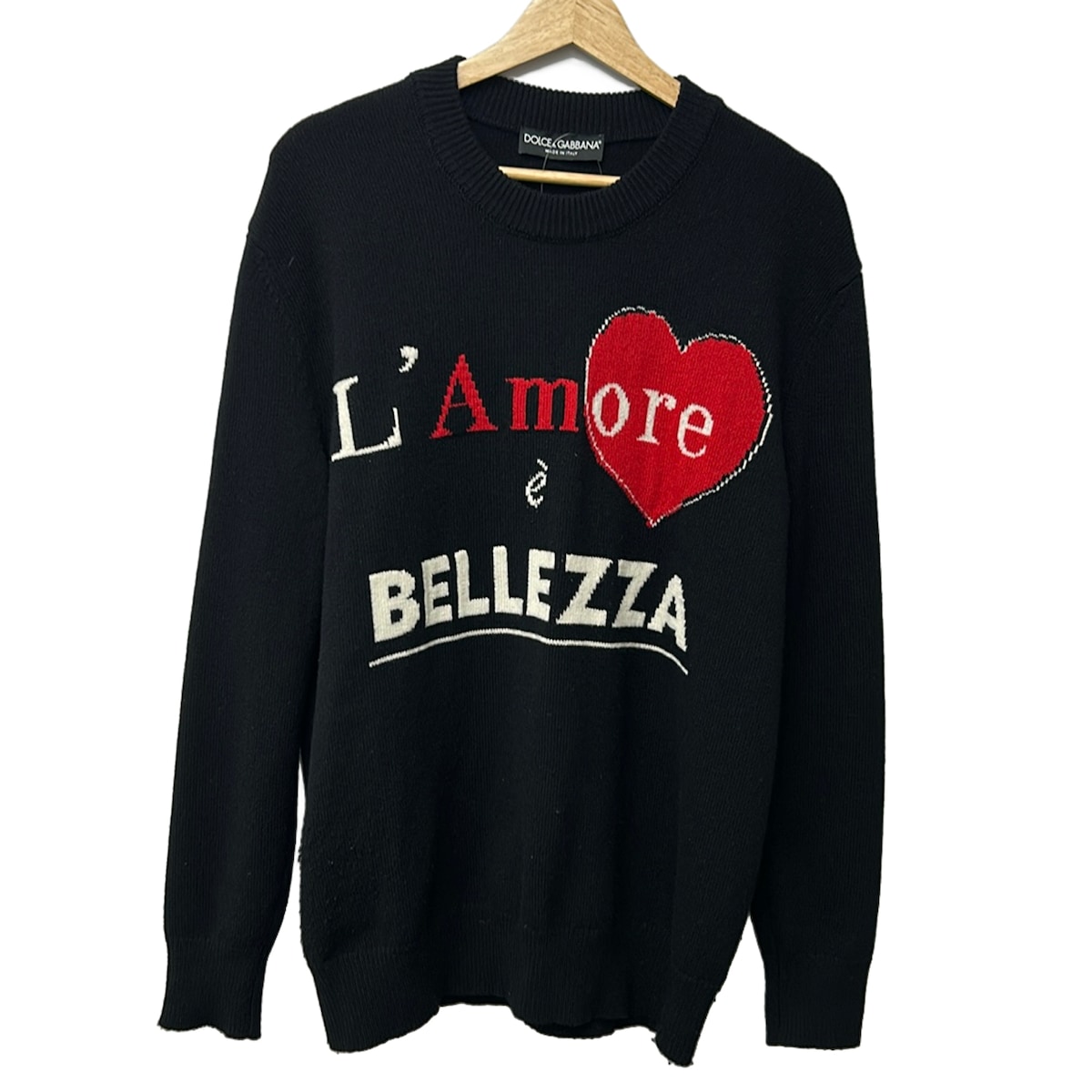 【中古】DOLCE\u0026GABBANA(ドルチェアンドガッバーナ) 長袖ティーシャツ 労働者の一団のど首/ハート形 黒×赤いこと×白