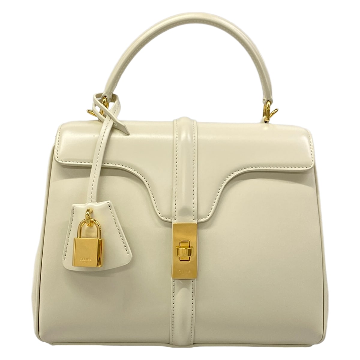 【中古】CELINE(セリーヌ) 16 スモール ハンドバッグ アイボリー レザー