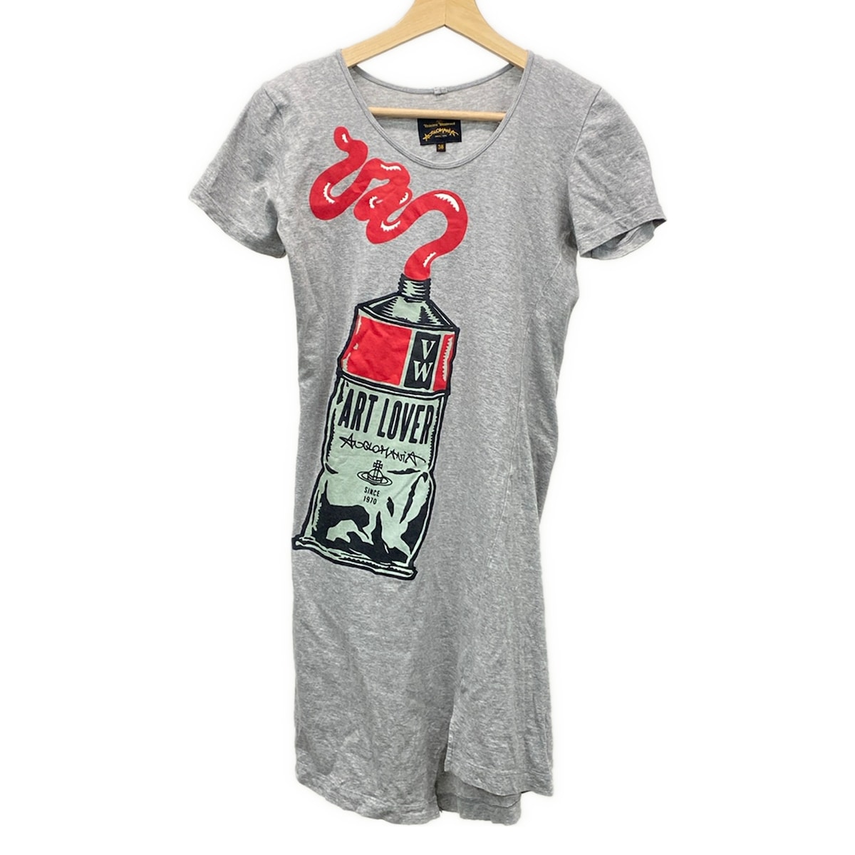 【新着】【中古】VivienneWestwood ANGLOMANIA(ヴィヴィアンウエストウッドアングロマニア) ワンピース Tシャツワンピ グレー×レッド×マルチ