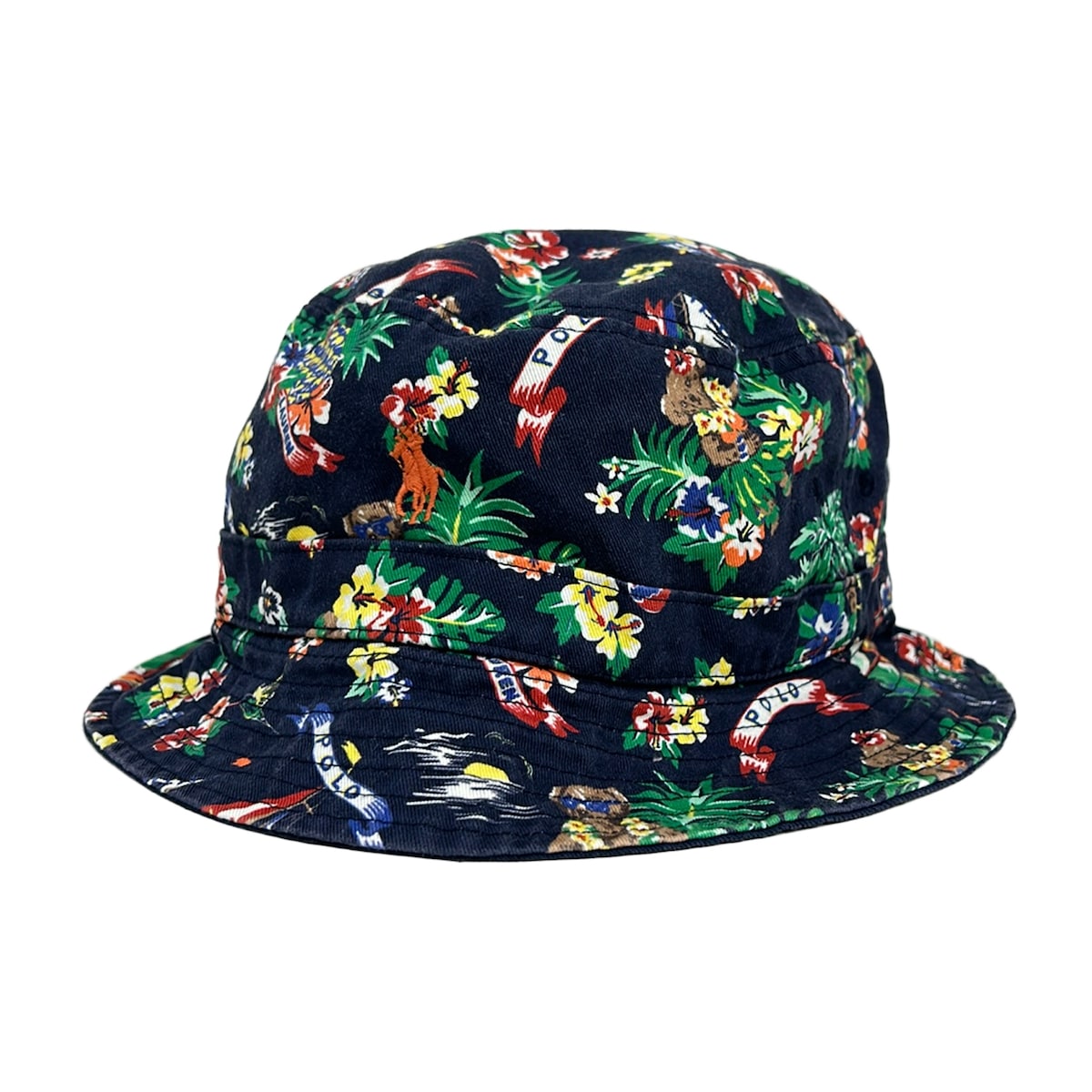 【新着】【中古】POLObyRalphLauren(ポロラルフローレン) ハット 花柄/クマ/鳥 ダークネイビー×イエロー×マルチ コットン