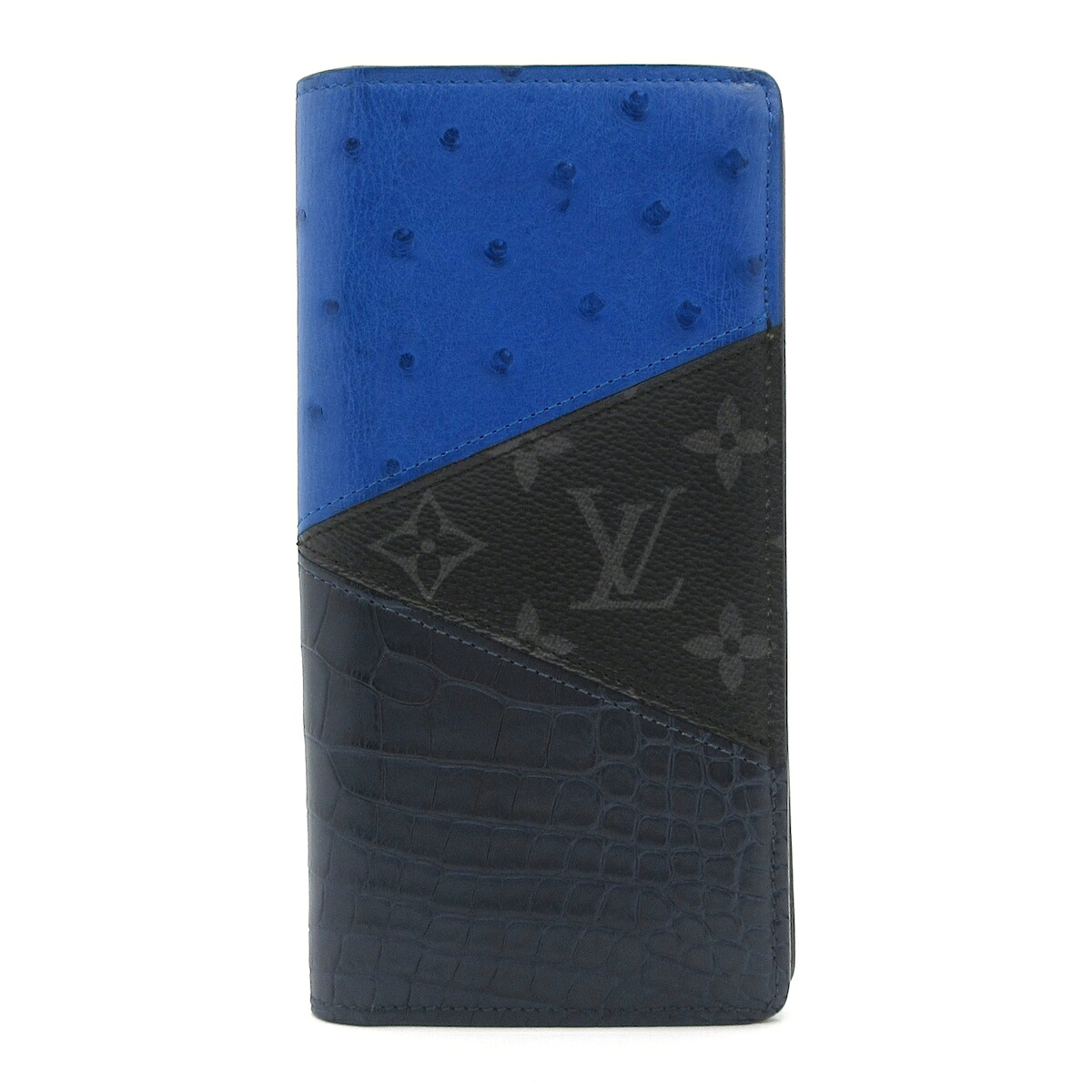 【中古】LOUIS VUITTON(ルイヴィトン) ポルトフォイユ・ブラザ 長銭入れ 靉靆たる薄墨色×米国海軍×青碧