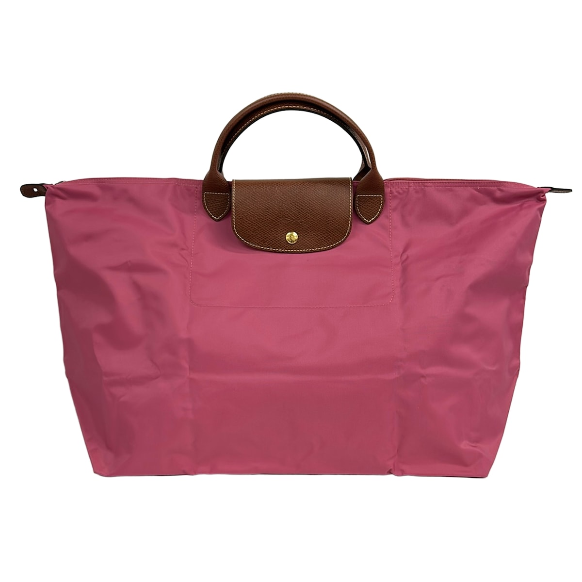 【新着】【中古】LONGCHAMP(ロンシャン) ボストンバッグ 折りたたみ ピンク×ダークブラウン レザー