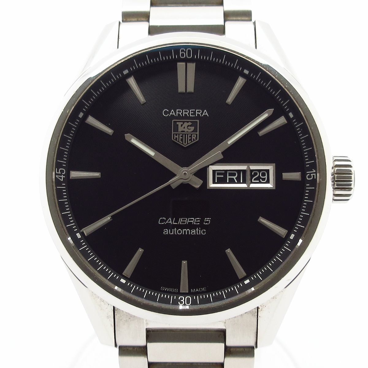 【中古】TAG Heuer(タグホイヤー) カレラ キャリバー5 デイデイト ウォッチ SS/裏スケ 黒