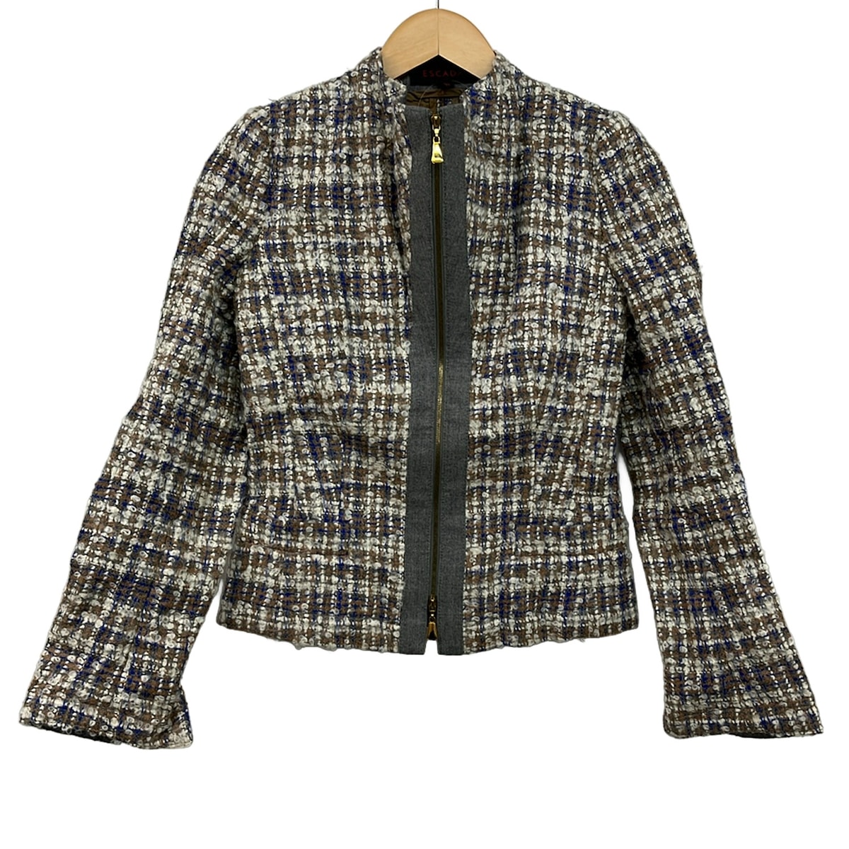 【新着】【中古】ESCADA(エスカーダ) 上衣 長袖/ツィード/秋/冬 象牙色×赤銅色×青色