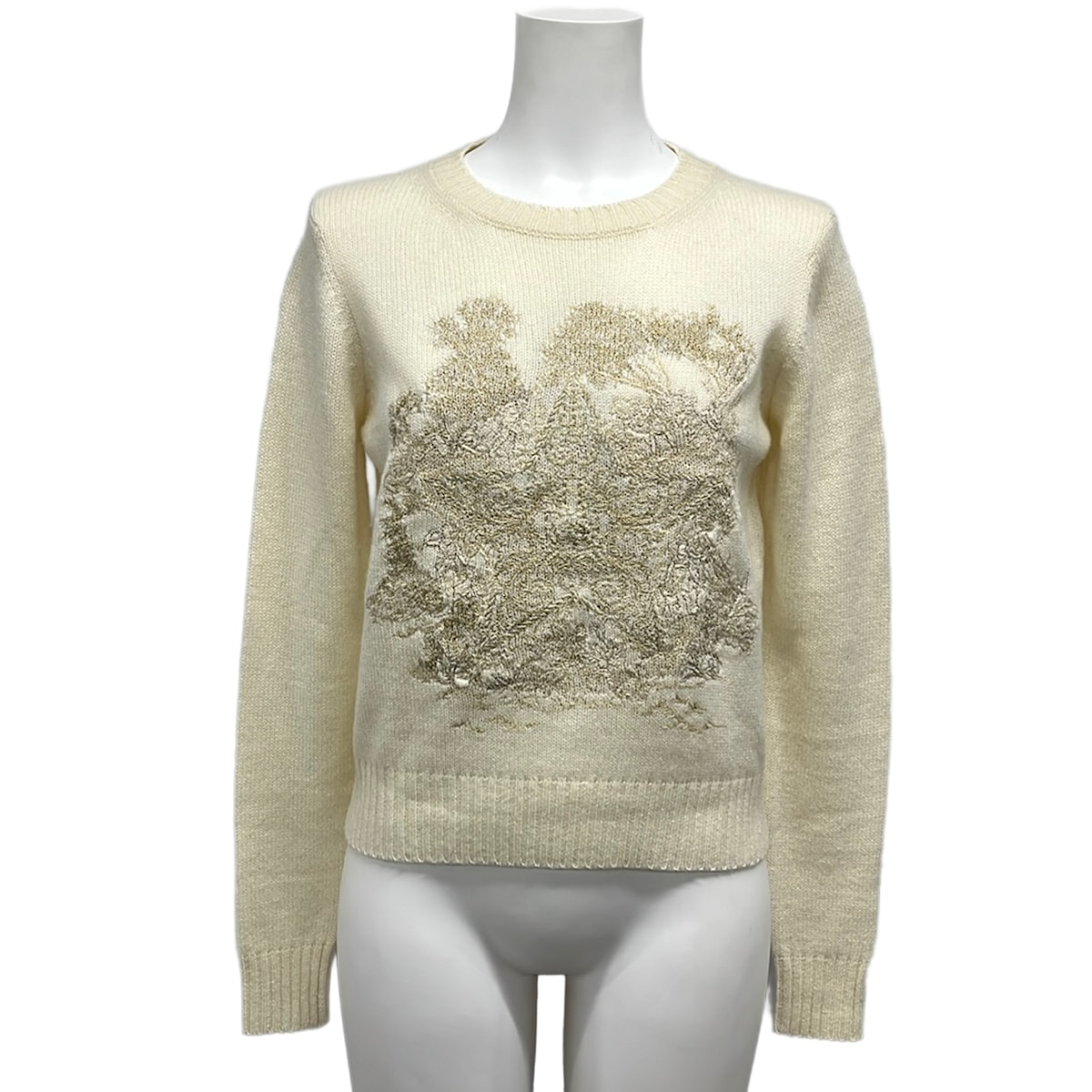 【中古】DIOR/ChristianDior(クリスチャンディオール/ディオール) 長袖プルオーバー 刺しゅう/はやりっ児(星) 象牙色×ゴールド カシミール