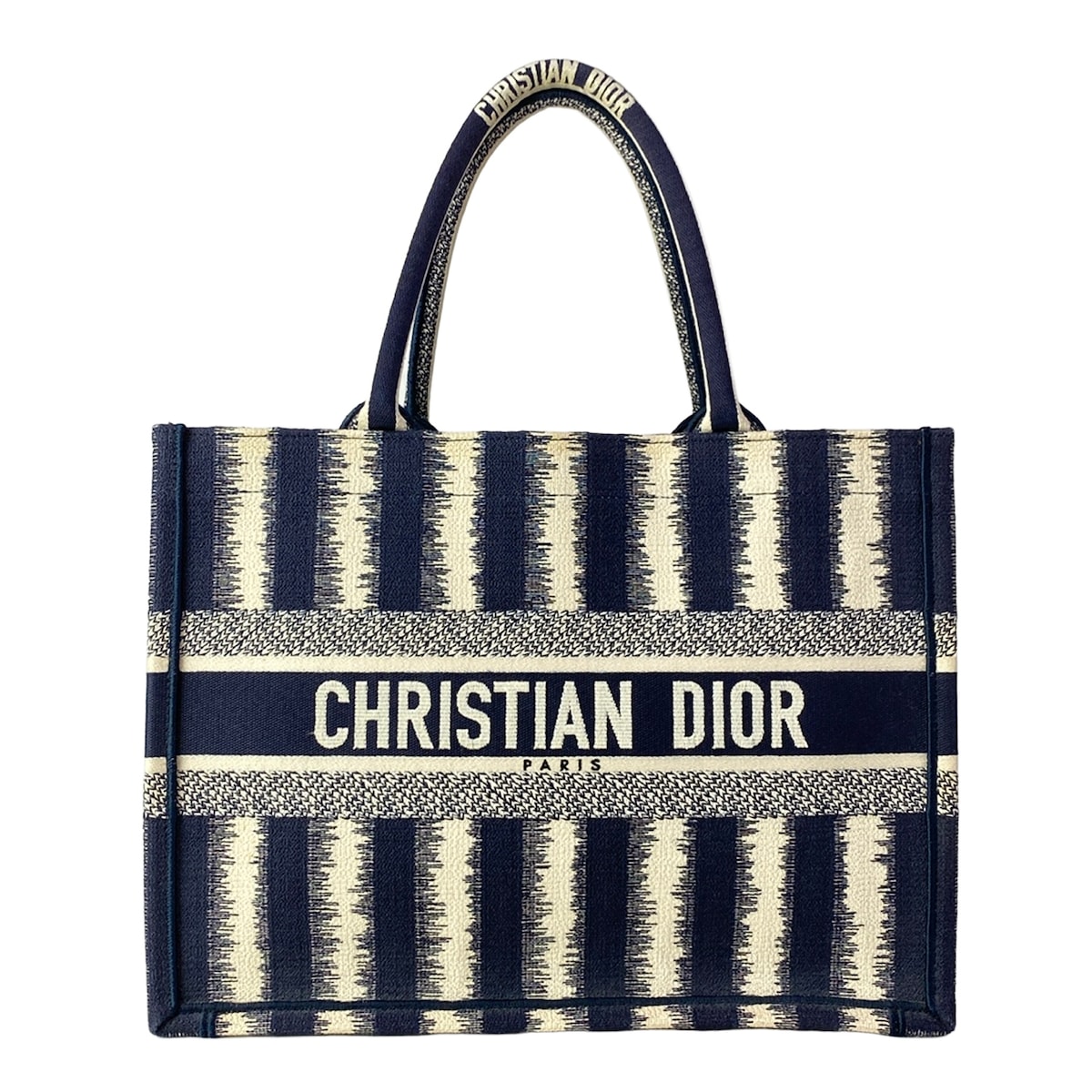 【中古】DIOR/ChristianDior(ディオール/クリスチャンディオール) ブックトートミディアムバッグ/旧スモール トートバッグ ネイビー×白