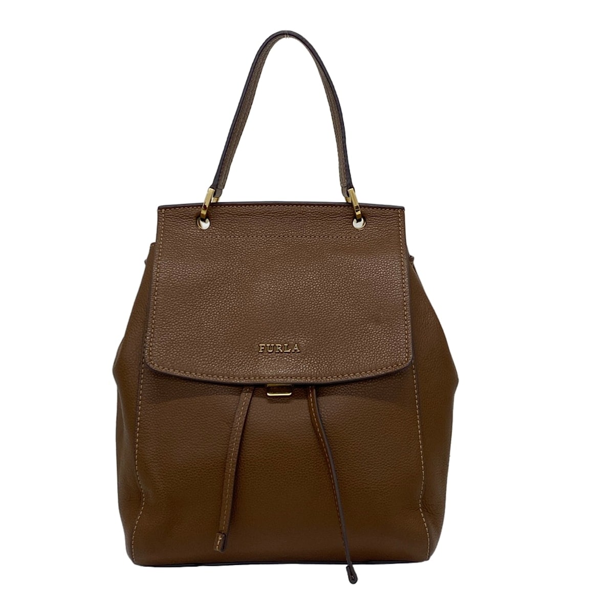 【中古】FURLA(フルラ) 背嚢 合切袋型/同盟罷工さあ美着脱可 うす暗い赤銅色 なめし革