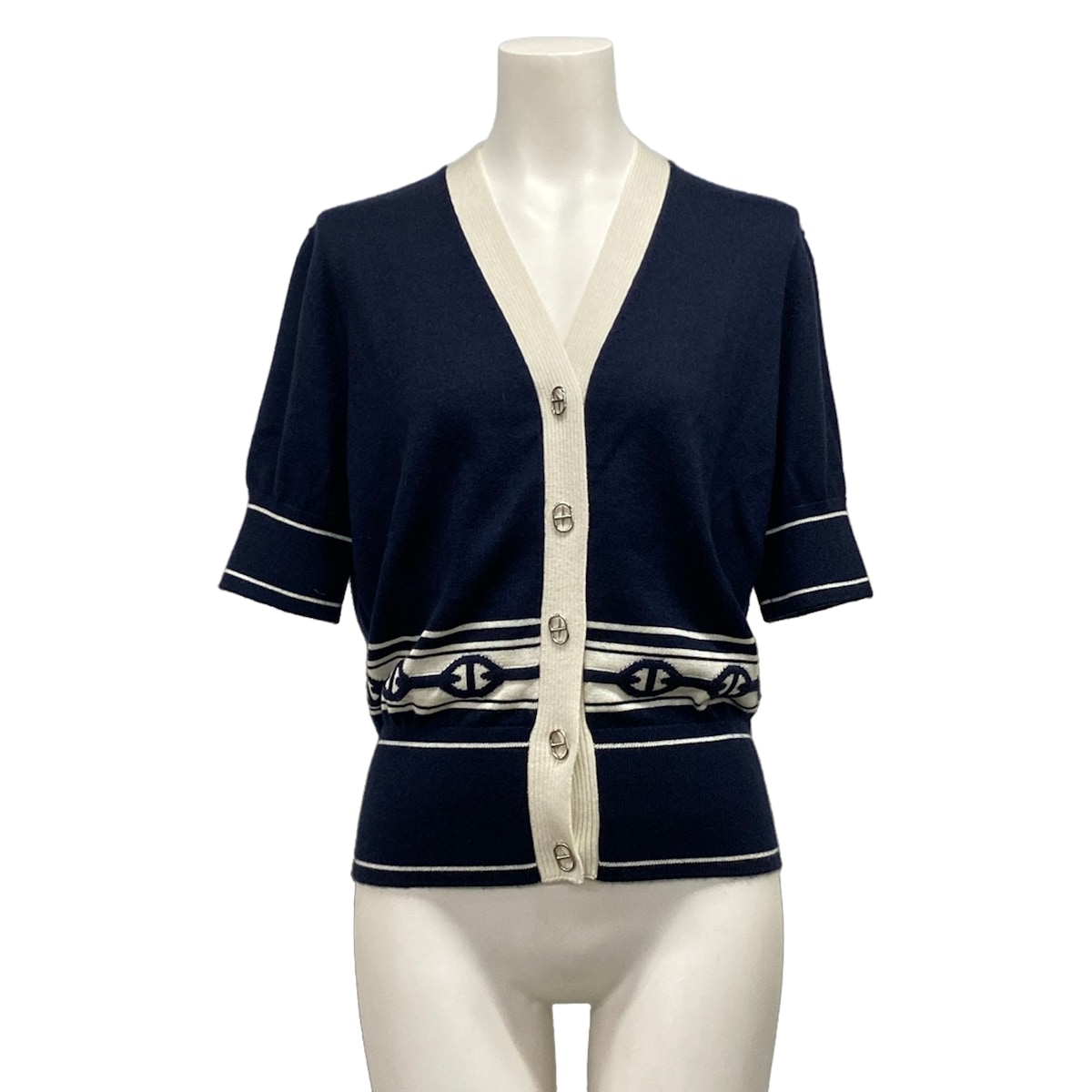 【中古】HERMES(エルメス) シェーヌ・ダンクル ジレー 春・秋物 米国海軍×白 カシミール、地絹