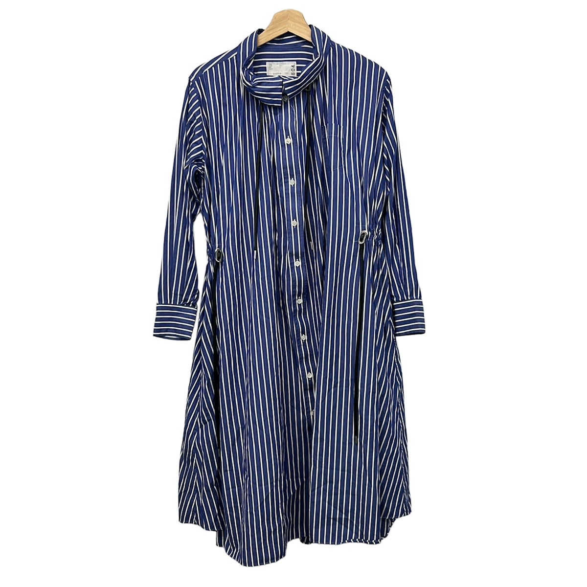 【中古】Sacai(サカイ) 衣裳 長袖/ロング/シャツワンピ/縞模様 米国海軍×白