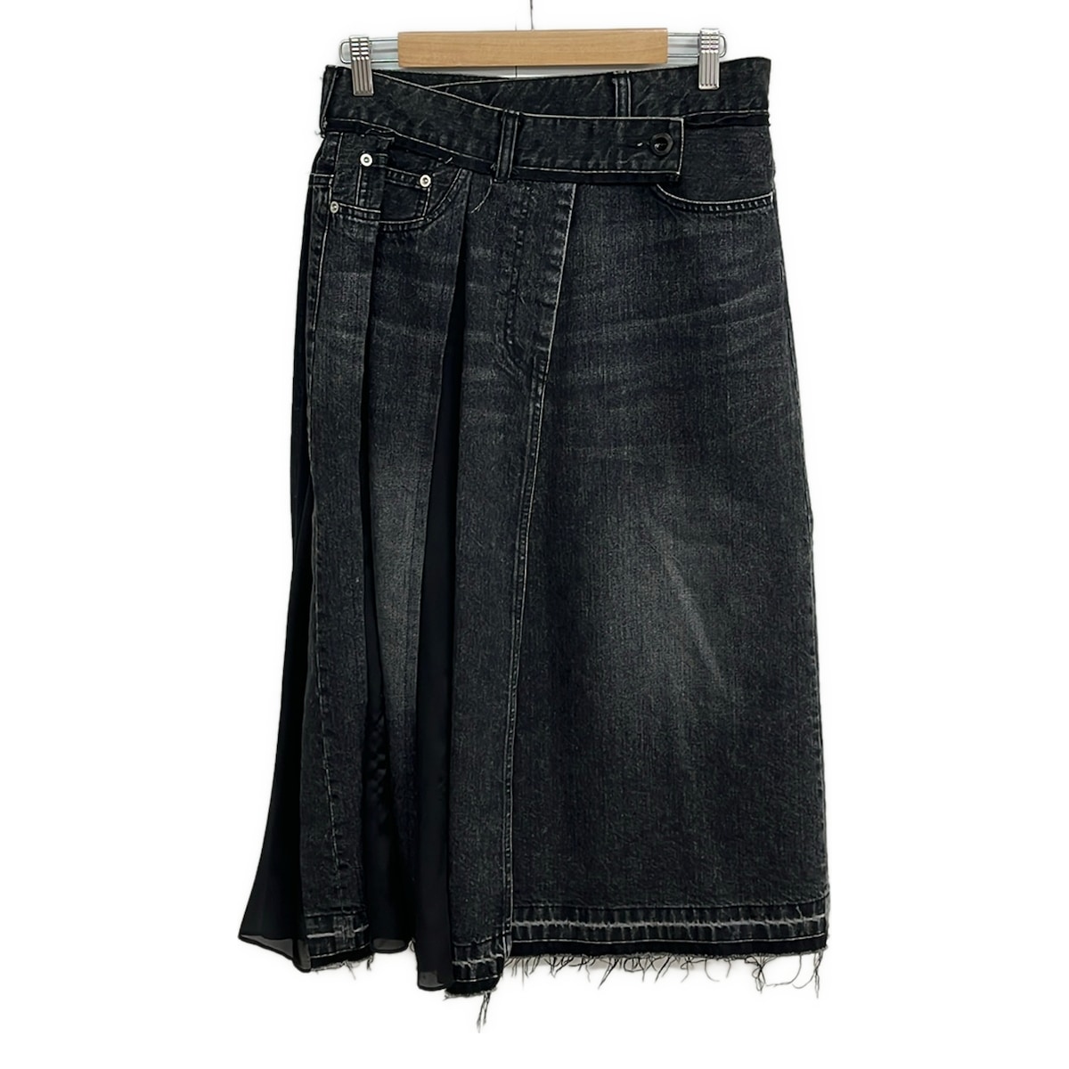【中古】Sacai(サカイ) 巻きスカート ロング/デニム 黒