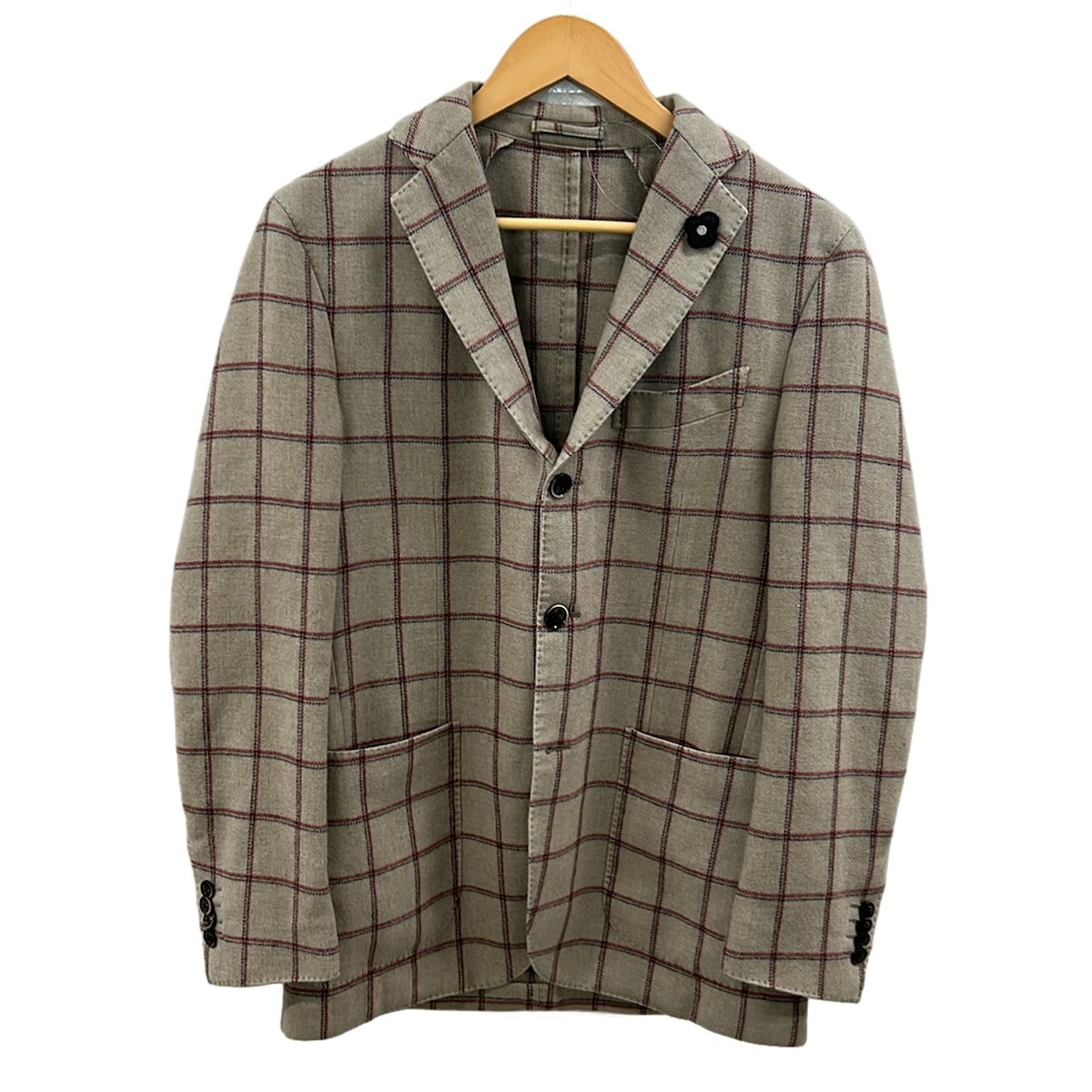 【中古】lardini(ラルディーニ) 上衣 長袖/秋/冬/読み合わせる柄/ブートニエール付き添い人 ベージュ×ボルドーワイン×米国海軍