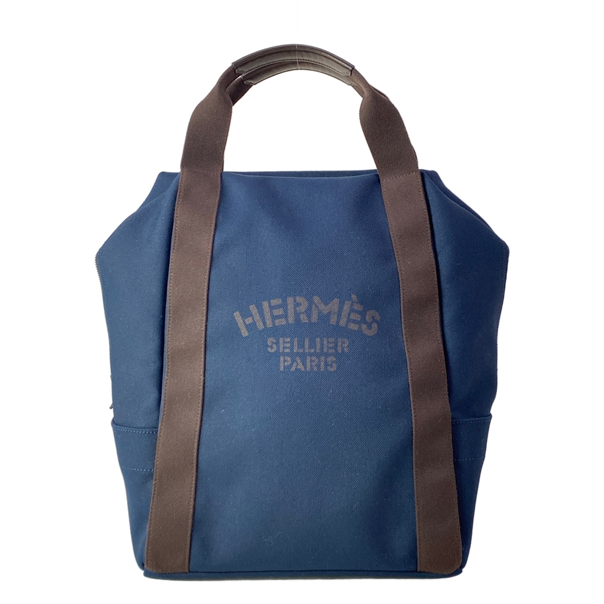 【中古】HERMES(エルメス) サックドパンサージュ グルームバックパック 背嚢 しろがね色金具 米国海軍×靉靆たる赤銅色 綿織物