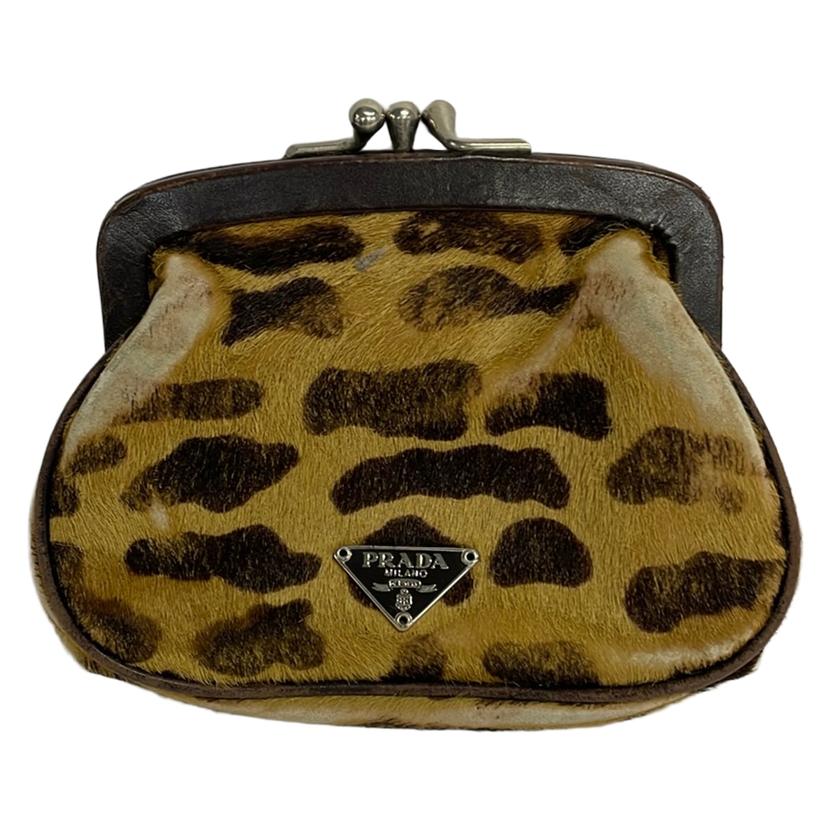 【中古】PRADA(プラダ) コインケース 豹柄/蝦蟇口 ともし火赤銅色×靉靆たる赤銅色 なめし革