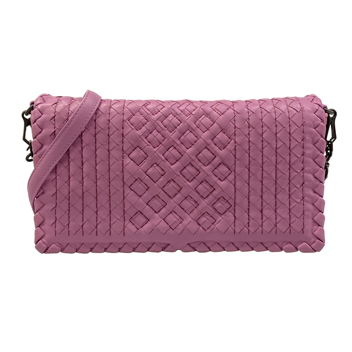 【新着】【中古】BOTTEGA VENETA(ボッテガヴェネタ) イントレチャート ショルダーバッグ 編み目 ライトパープル なめし革