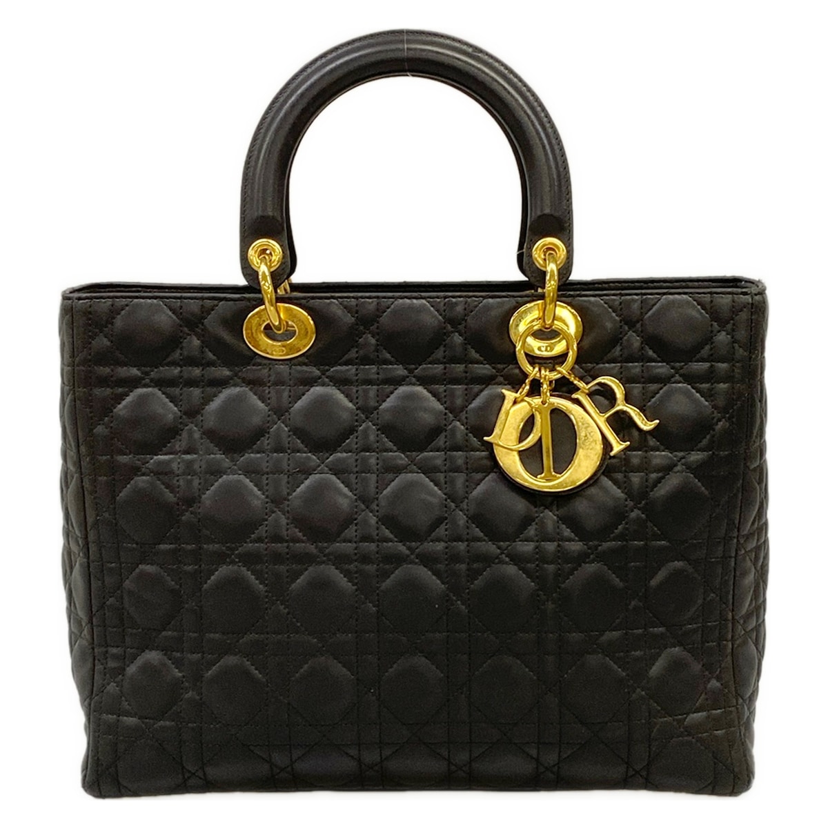 【新着】【中古】DIOR/ChristianDior(クリスチャンディオール/ディオール) レディディオールラージバッグ ハンドバック 黒 子ヒツジ素はだ