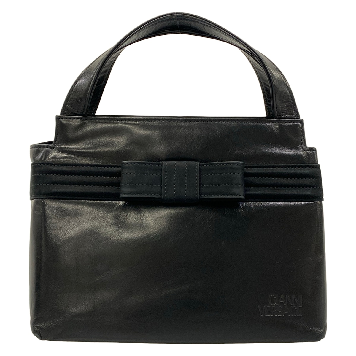 【中古】GIANNIVERSACE(ジャンニヴェルサーチ) ハンドバック シュロの葉 黒 なめし革