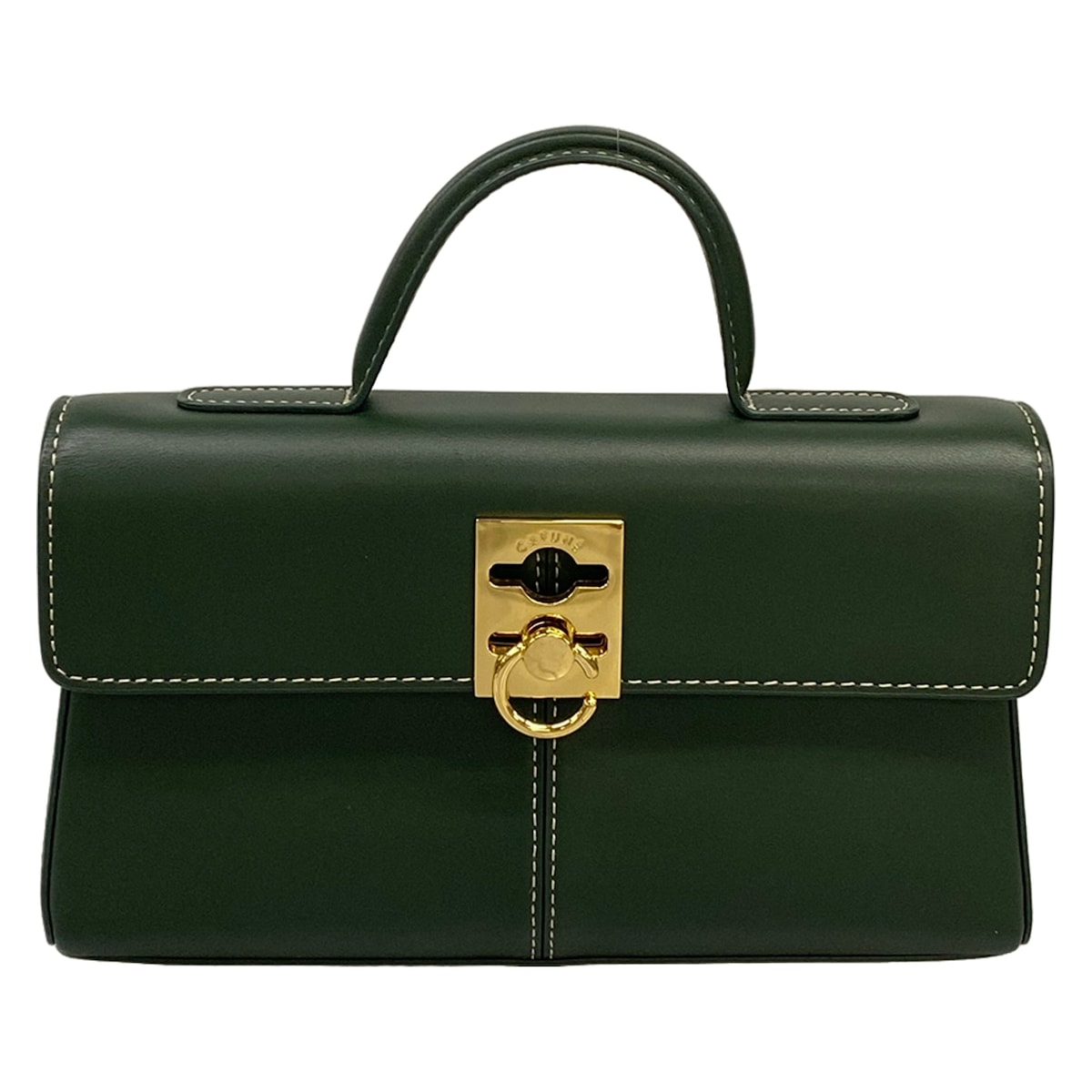 【中古】CAFUNE(カフネ) ハンドバック ミニ御徒面子 まっ黒い緑であること なめし革