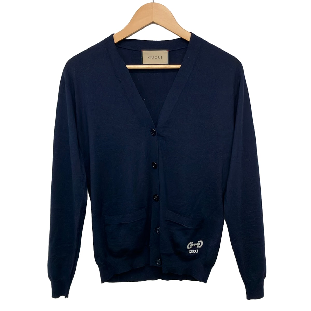 【中古】GUCCI(グッチ) ジレー 長袖/編み物/導管ビット ダークネイビー×白