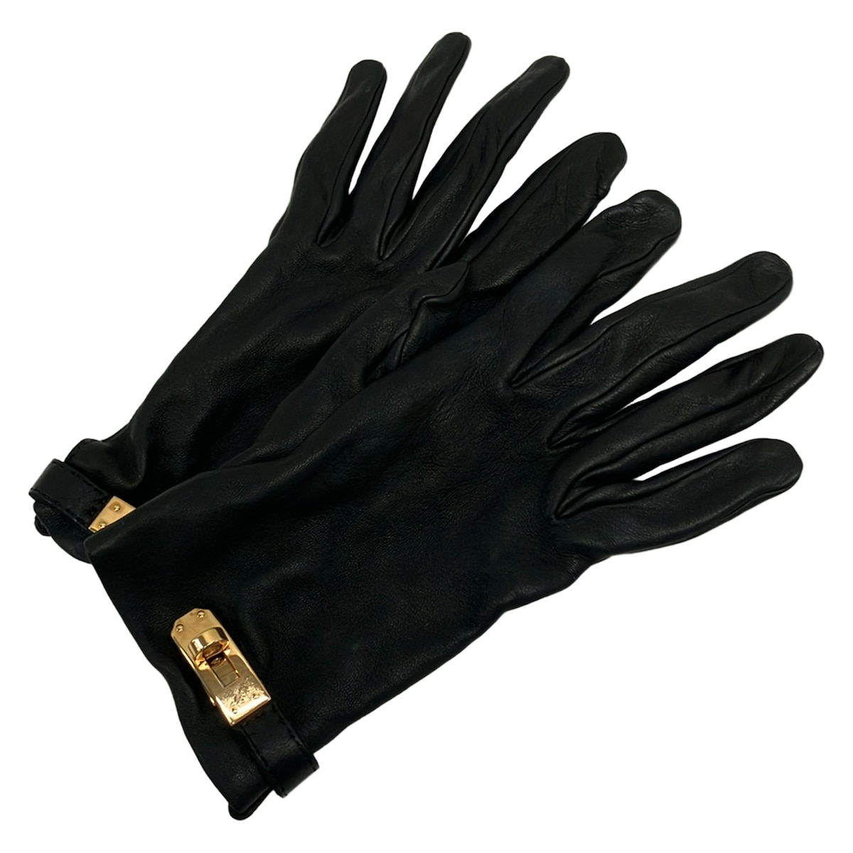 【中古】HERMES(エルメス) グローブ ケリー惹きつける/ゴールド金具 黒 子ヒツジ素はだ