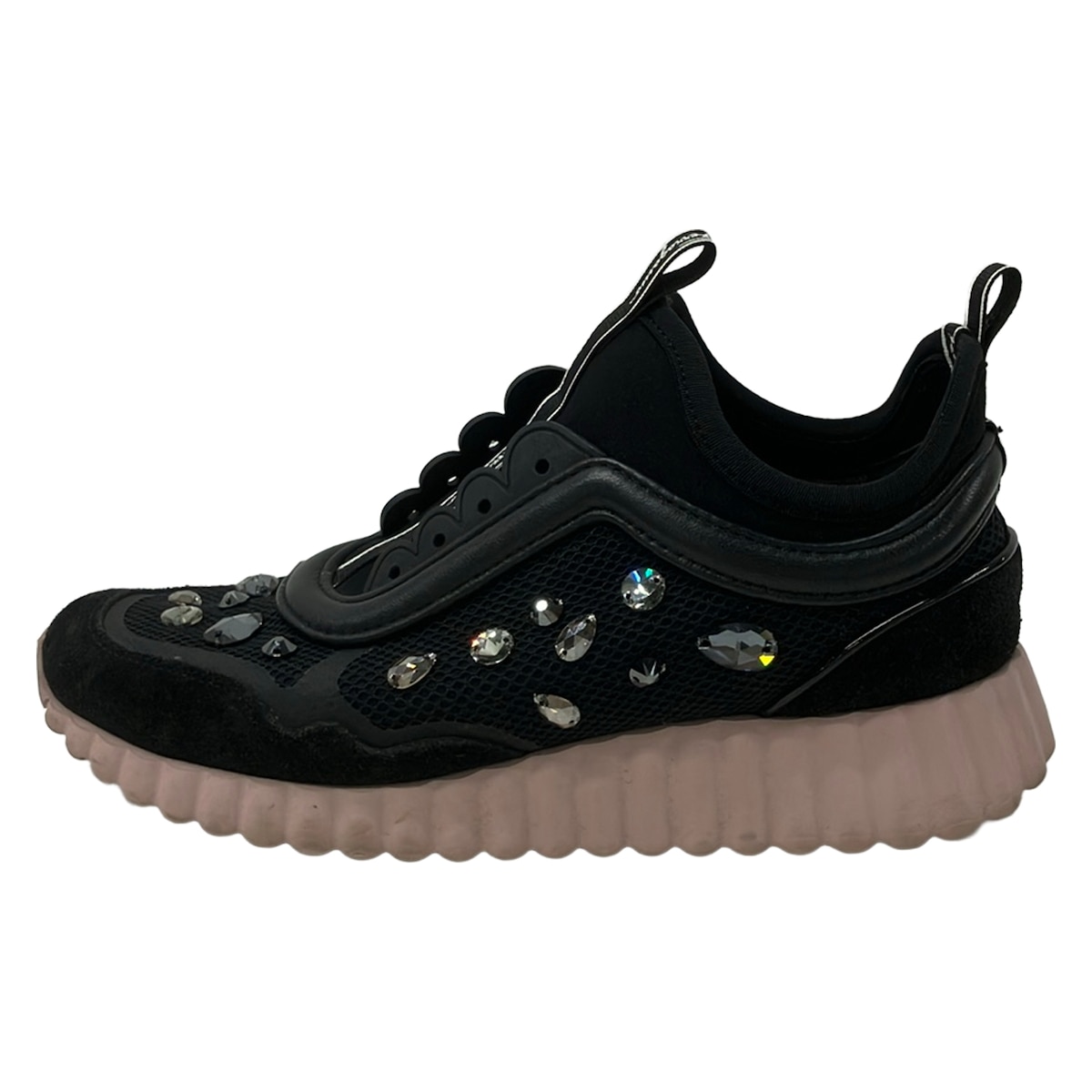 【中古】FERRAGAMO/SalvatoreFerragamo(サルバトーレフェラガモ) スニーカー メッシュ/ビジュー/インソール取りはらい可 黒×ともし火サクラ色×白 なめし革