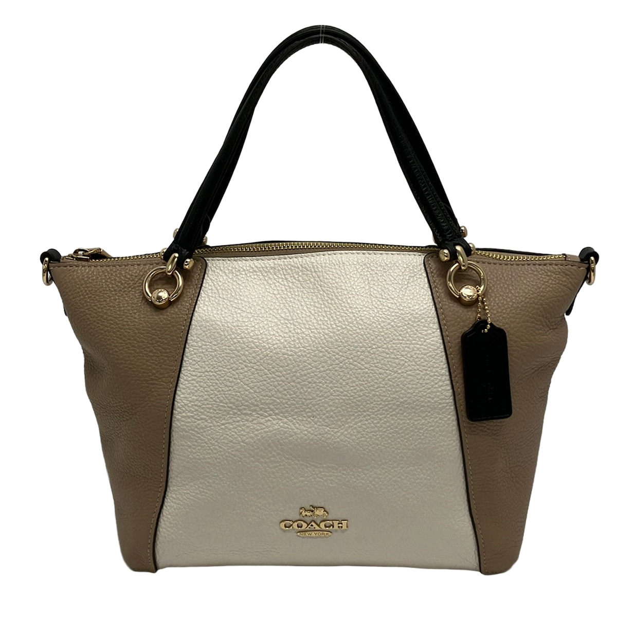 【中古】COACH(コーチ職) ハンドバック ベージュ×点火装置ベージュ×黒 なめし革