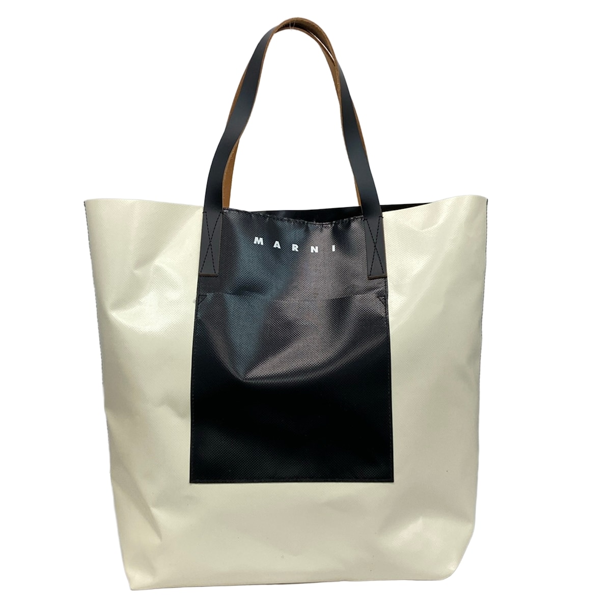 【中古】MARNI(マルニ) トライベッカ トートバッグ 象牙色×黒 なめし革 バッグ・小物・ブランド雑貨-レディースバッグ-トートバッグ