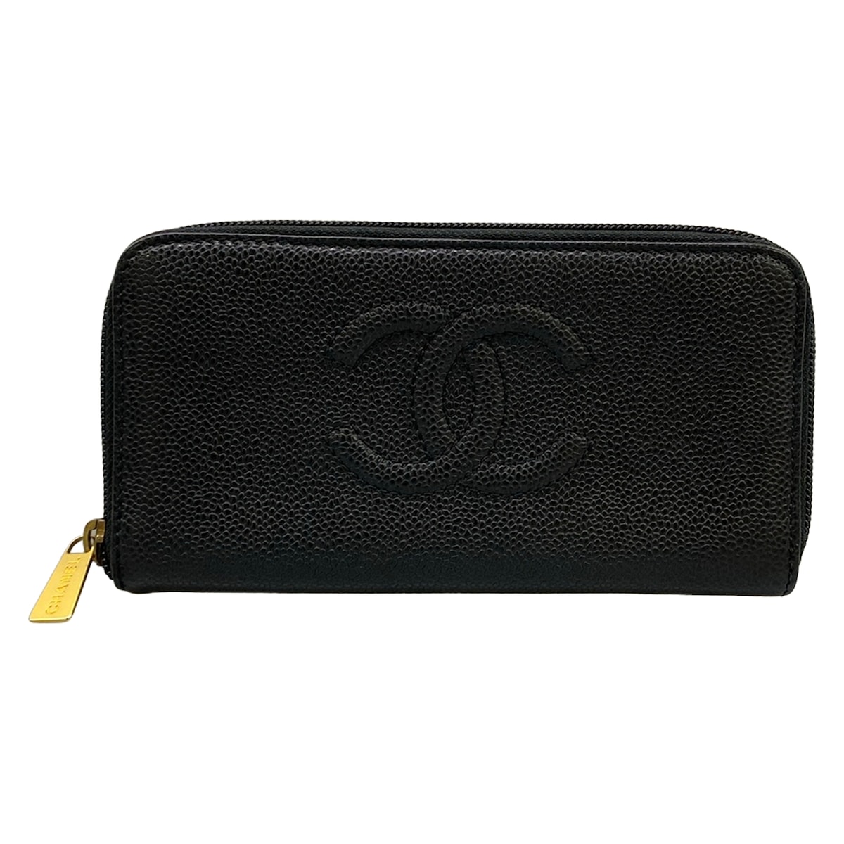 【中古】CHANEL(シャネル) 長紙入れ ラウンドジッパー/ゴールド金具 黒
