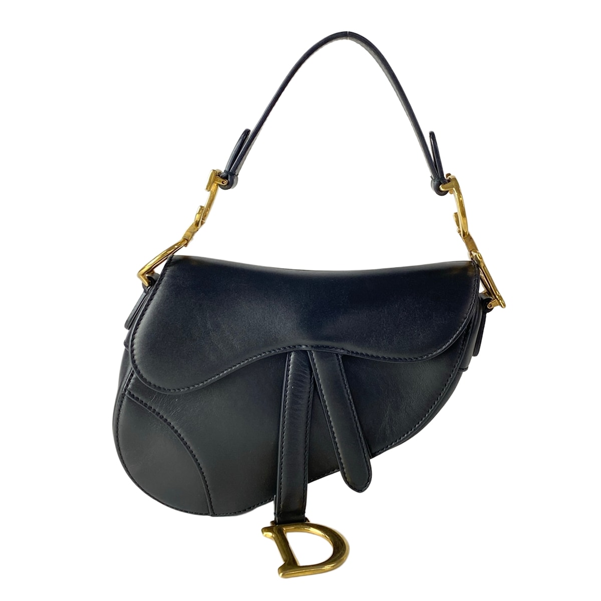 【中古】DIOR/ChristianDior(クリスチャンディオール/ディオール) サドル御徒面子 ハンドバック 黒 なめし革