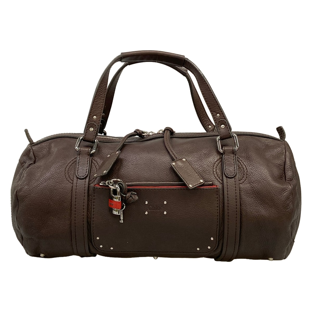 【中古】Chloe(クロエ) ミスターパディントン ボストンバッグ 靉靆たる赤銅色×赤いこと なめし革