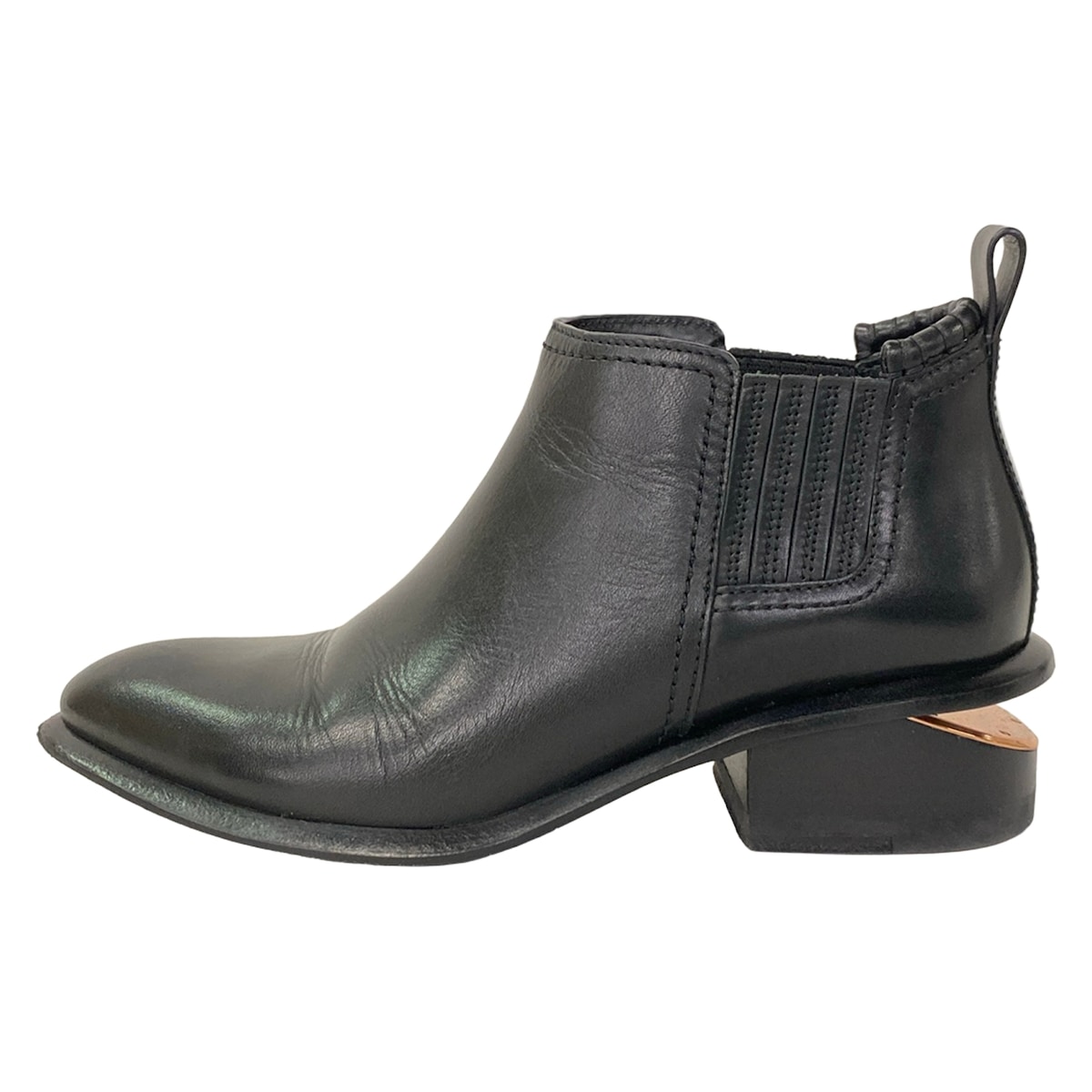 【中古】ALEXANDER WANG(アレキサンダーワン) ブーティ 側面ゴア 黒 なめし革