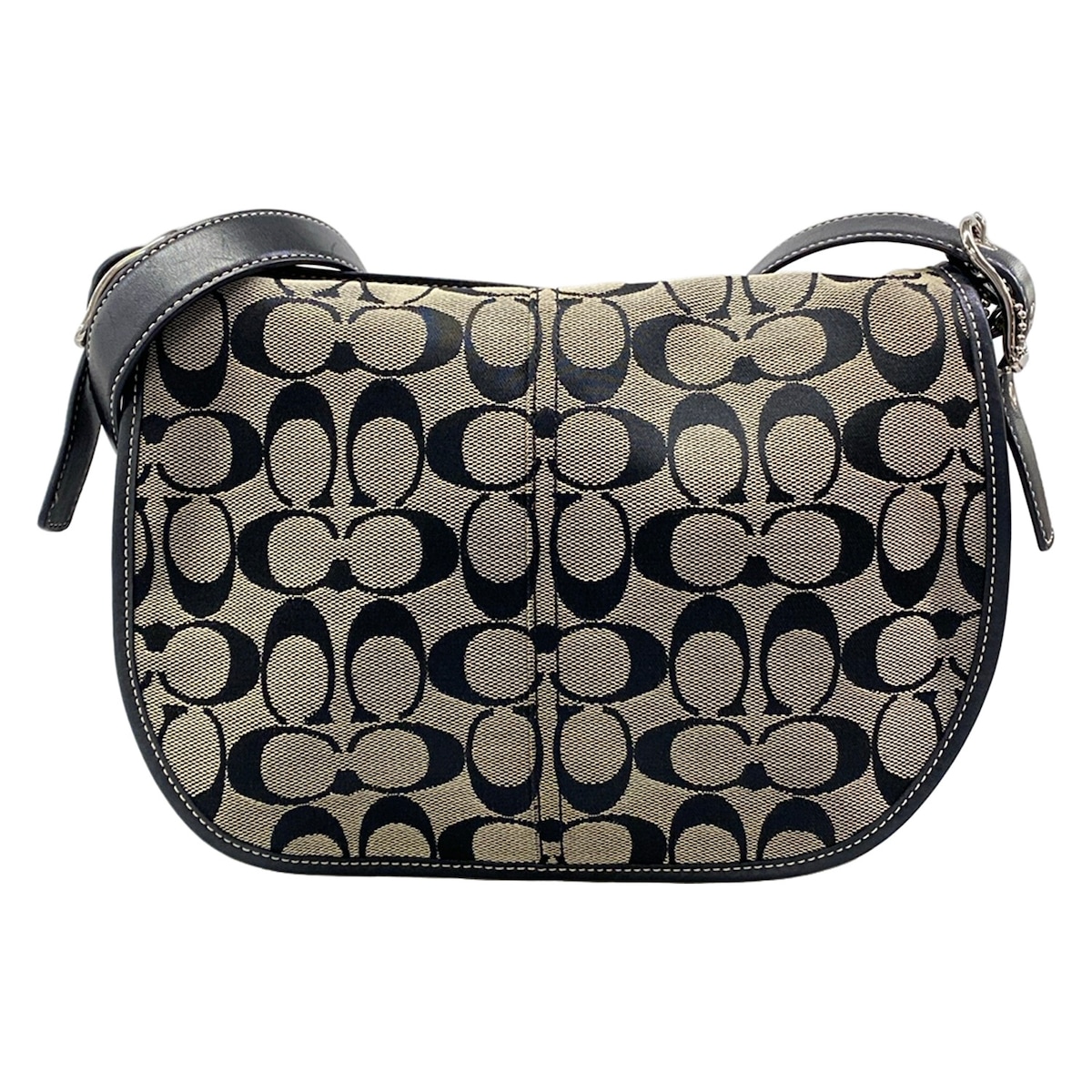 【新着】【中古】COACH(コーチ職) シグネチャースモールメッセンジャー ショルダーバッグ 曲がったがけ ベージュ×黒 なめし革