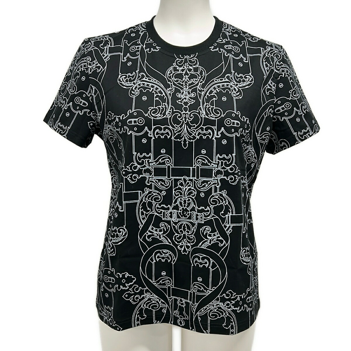 【中古】HERMES(エルメス) 半袖ティーシャツ 労働者の一団のど首/フェロヌリーリミックス 黒×白 綿織物 Tシャツ・カットソー-レディースファッション-トップス