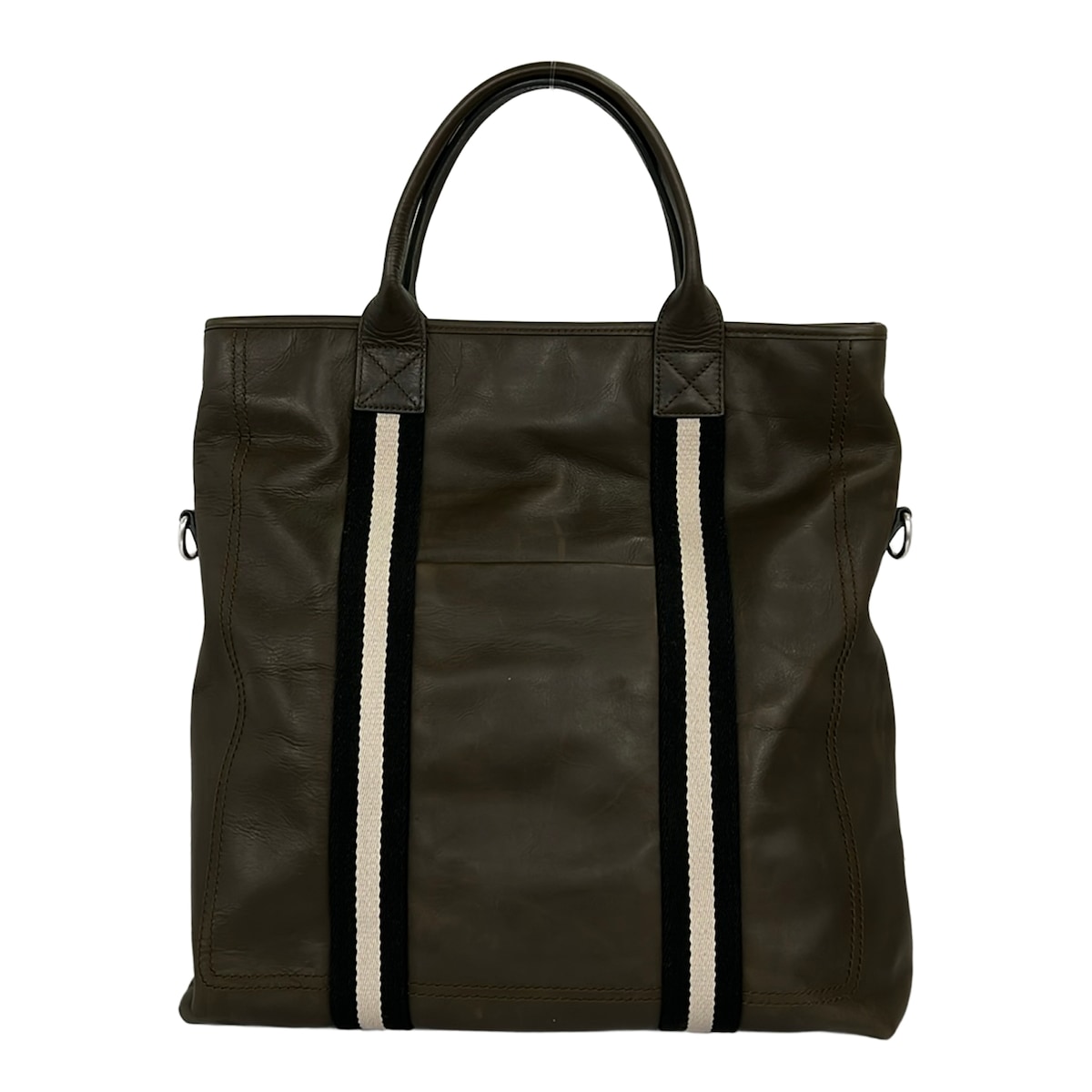 【中古】BALLY(バリー) ハンドバック カーキ×黒×ベージュ なめし革