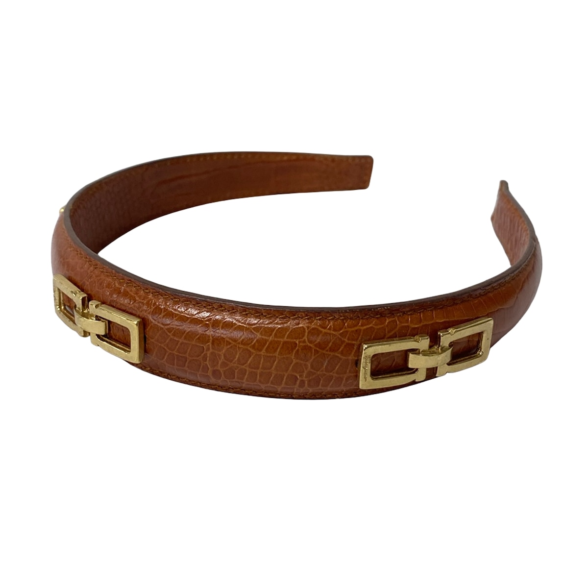 【中古】FERRAGAMO/SalvatoreFerragamo(サルバトーレフェラガモ) カチューシャ 型押し産業 赤銅色×ゴールド なめし革