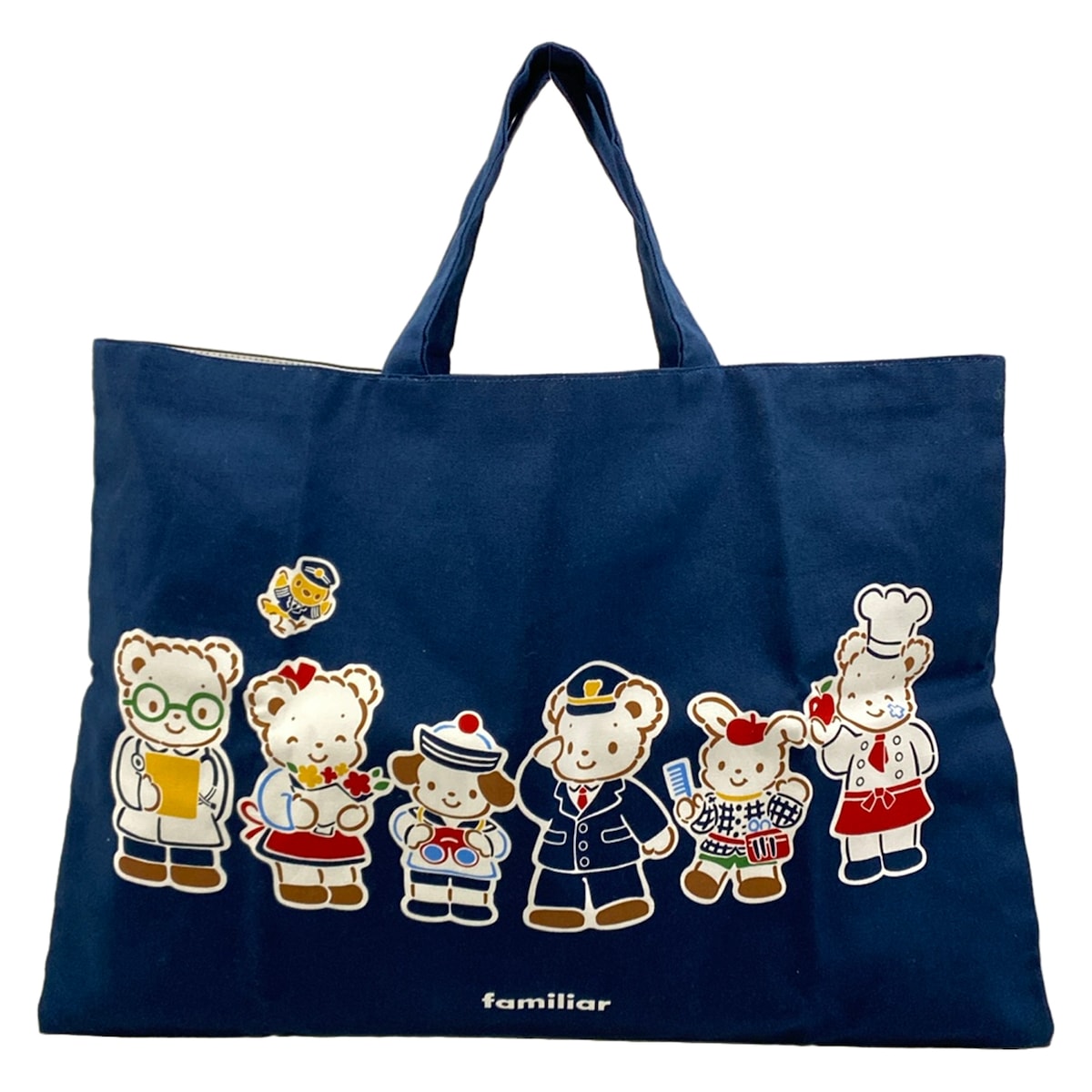 【中古】familiar(ファミリア) トートバッグ 熊/習い事御徒面子 米国海軍×白×マルチ 綿織物