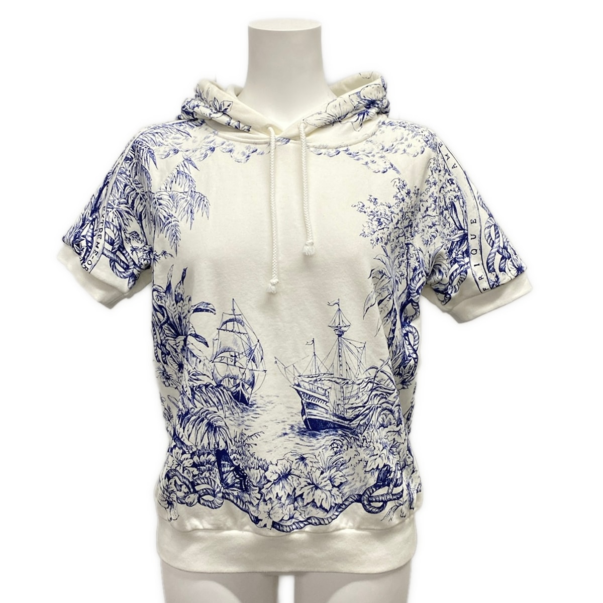 【中古】DIOR/ChristianDior(クリスチャンディオール/ディオール) パーカー 半袖/ティーシャツ 白×米国海軍 綿織物