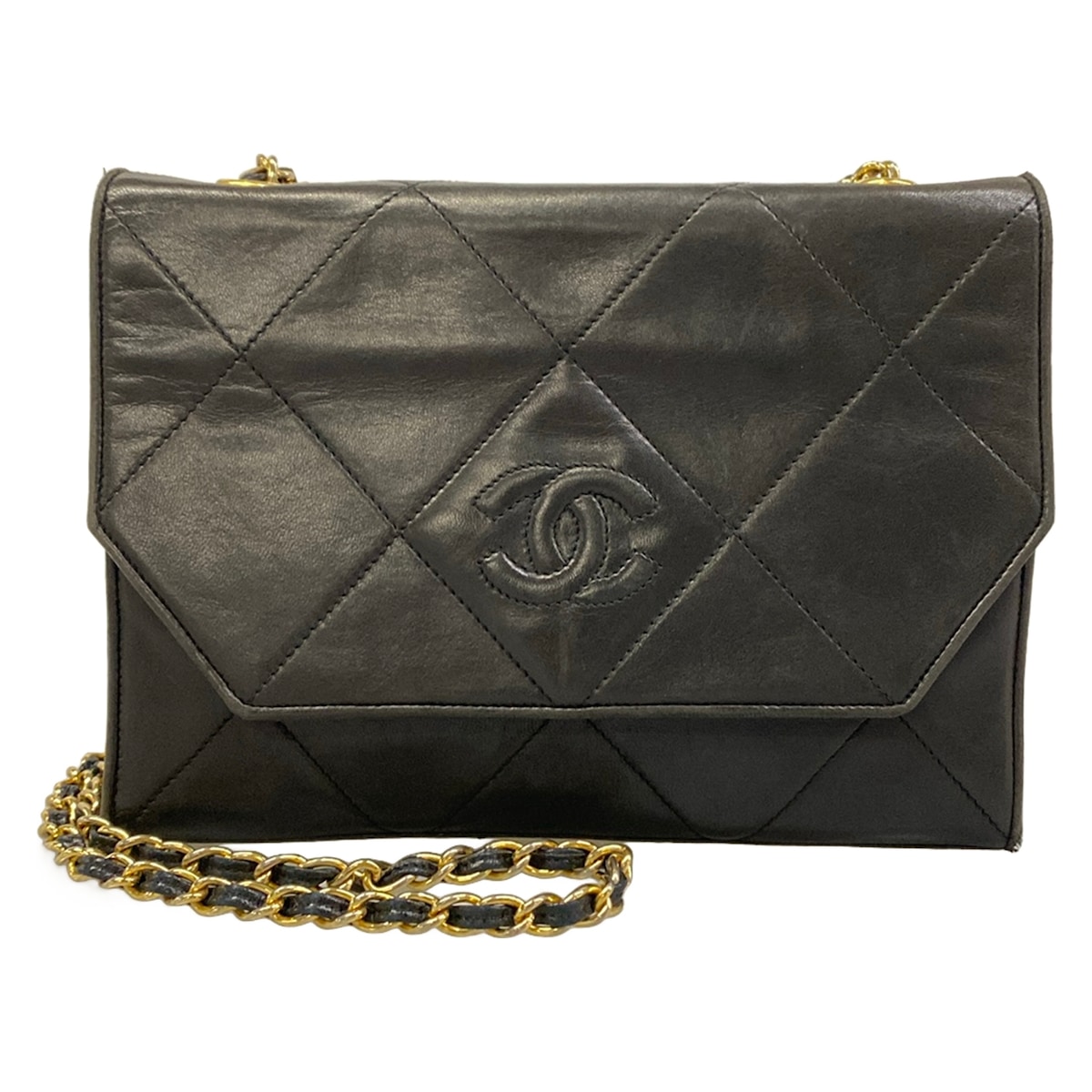 【中古】CHANEL(シャネル) マトラッセ ショルダーバッグ チェーン店肩部/ゴールド金具 黒 子ヒツジ素はだ