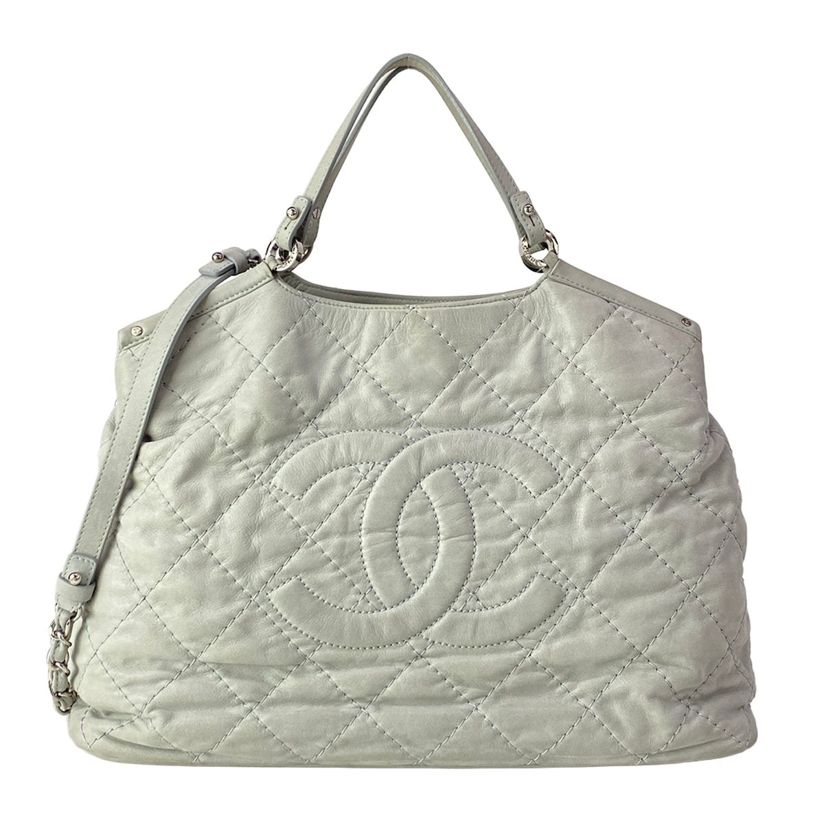 【中古】CHANEL(シャネル) マトラッセ,ワイルドステッチ ショルダーバッグ しろがね色金具/2way/チェーン店肩部 点火装置薄墨色 なめし革