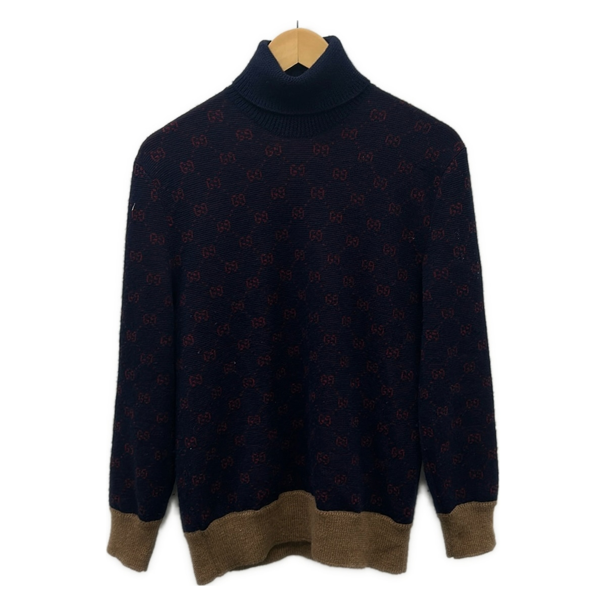 【中古】GUCCI(グッチ) 長袖スウェーター タートルネック 米国海軍×ボルドーワイン×点火装置赤銅色